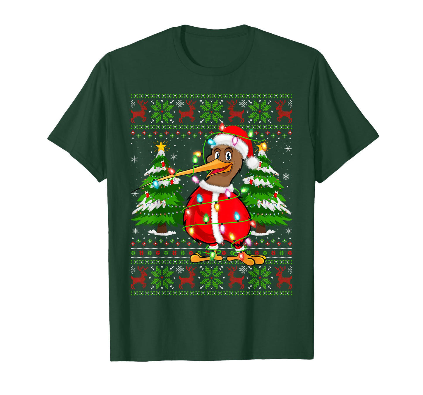 Kiwi Bird Christmas Lights Santa Costume Ugly Xmas Sweaters T-Shirt