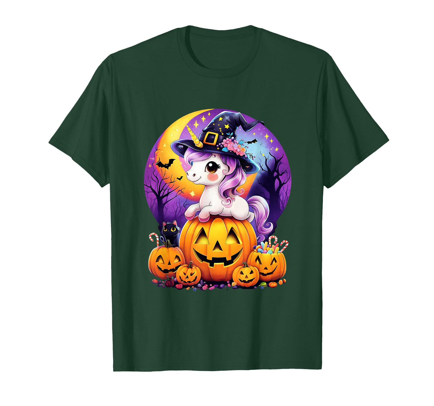 Purple Night Sky Witch Unicorrn Jack O Lantern Halloween T-Shirt