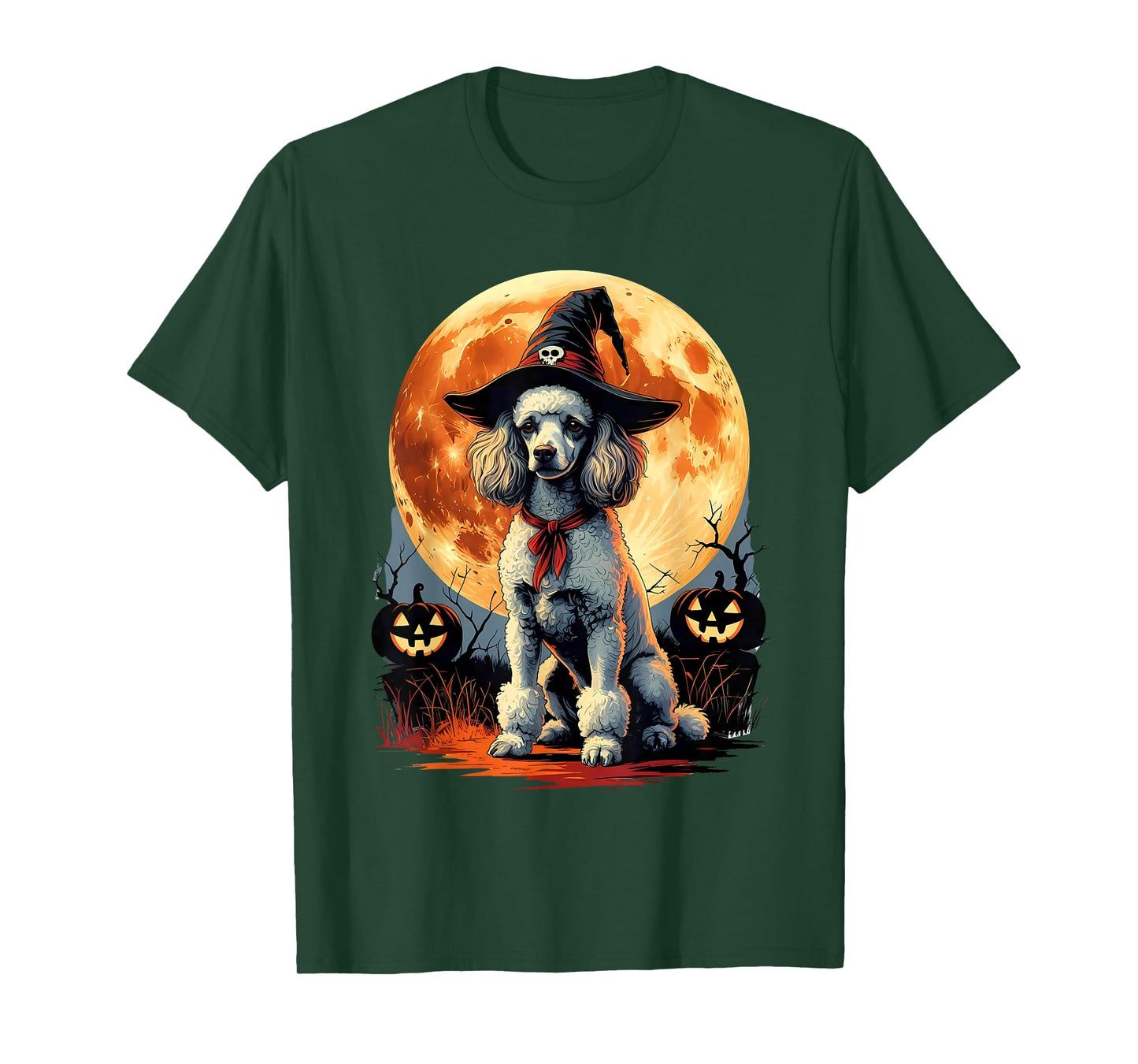Funny Poodle Witch Spooky Ghost Halloween Costume T-Shirt