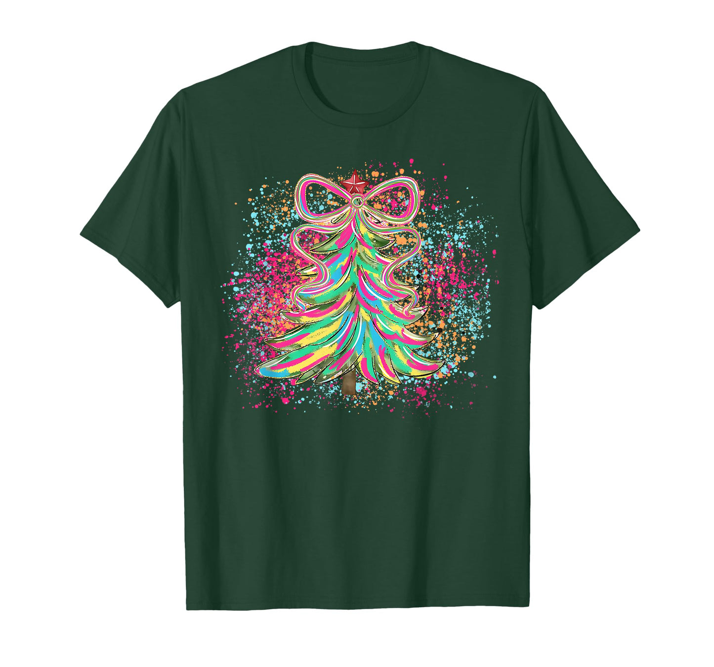 Christmas Coquette Bow Xmas Tree Pajamas Holiday Watercolor T-Shirt