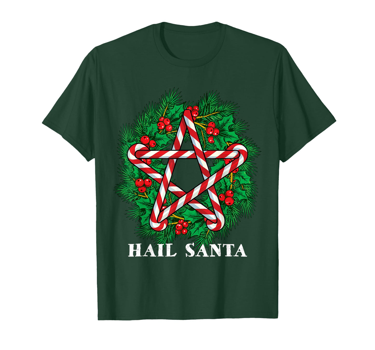 Hail Santa Star Pagan Solstice Gothic Metal Christmas Wreath T-Shirt