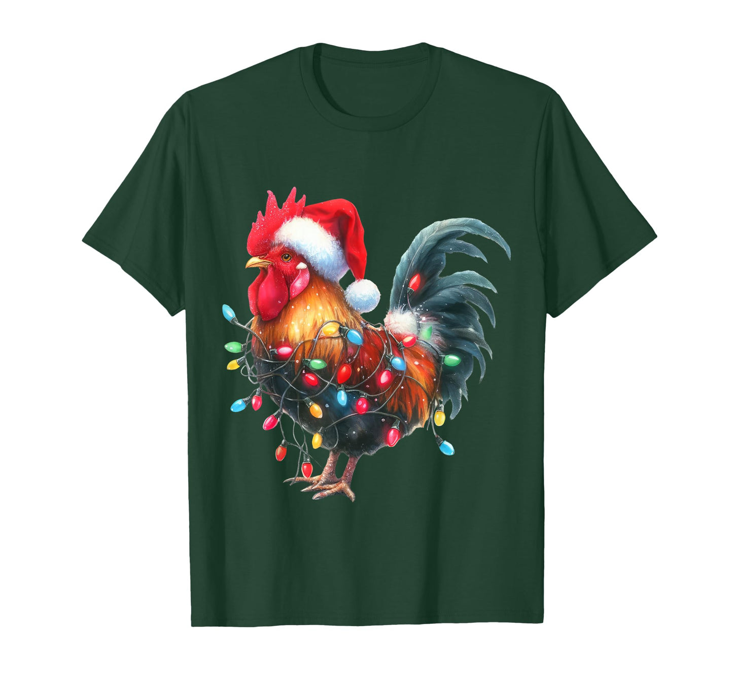 Chicken Christmas Lights Funny Santa Hat Merry Xmas T-Shirt