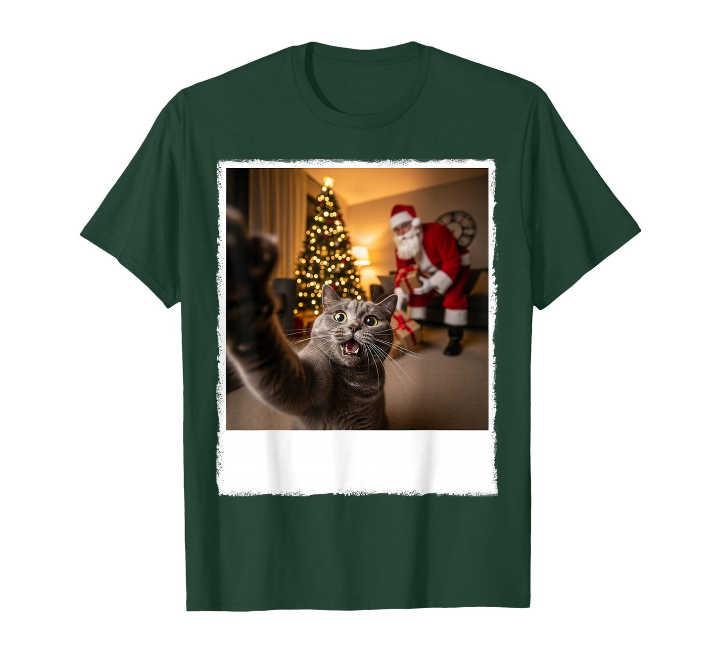Funny Xmas Grey Cat Selfie with Santa Gifts Claus Christmas T-Shirt
