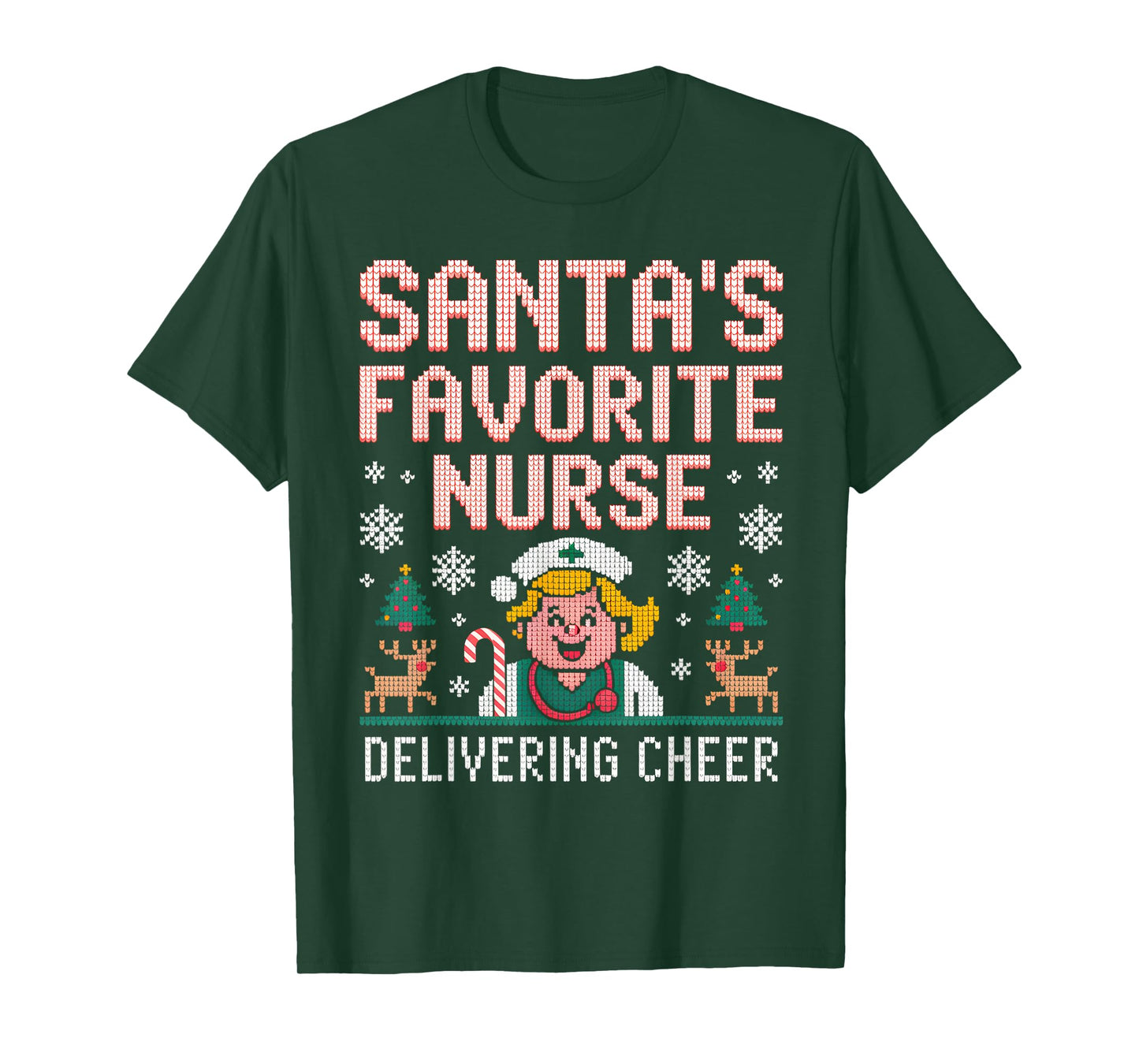 Santa’s Favorite Nurse Ugly Christmas Sweater Funny T-Shirt