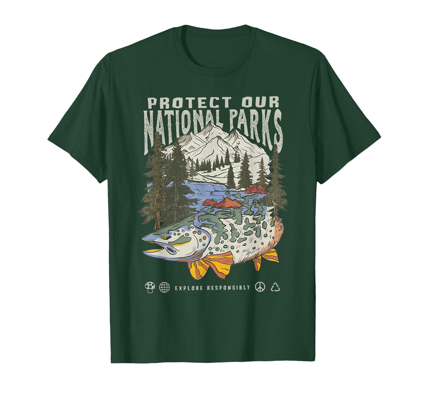 Protect National Parks Retro Fishing Nature Lover Mountain T-Shirt