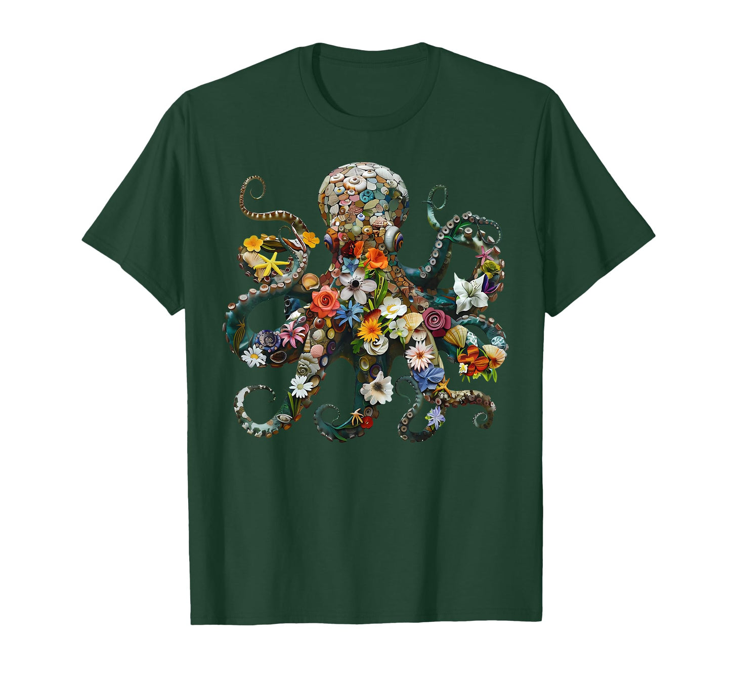 Octopus Floral Vintage Flowers Scuba Diving Garden And Ocean T-Shirt