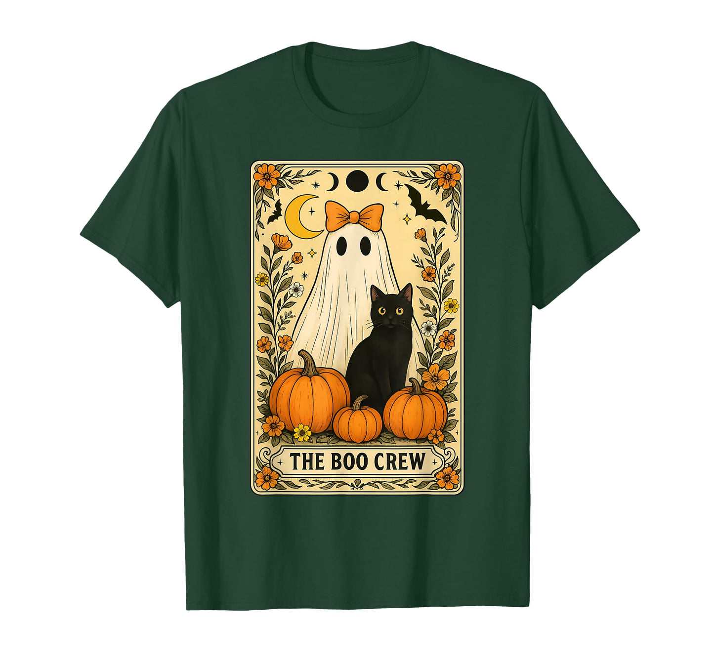 Halloween The Boo Crew Cute Ghost with Black Cat Tarot Card T-Shirt