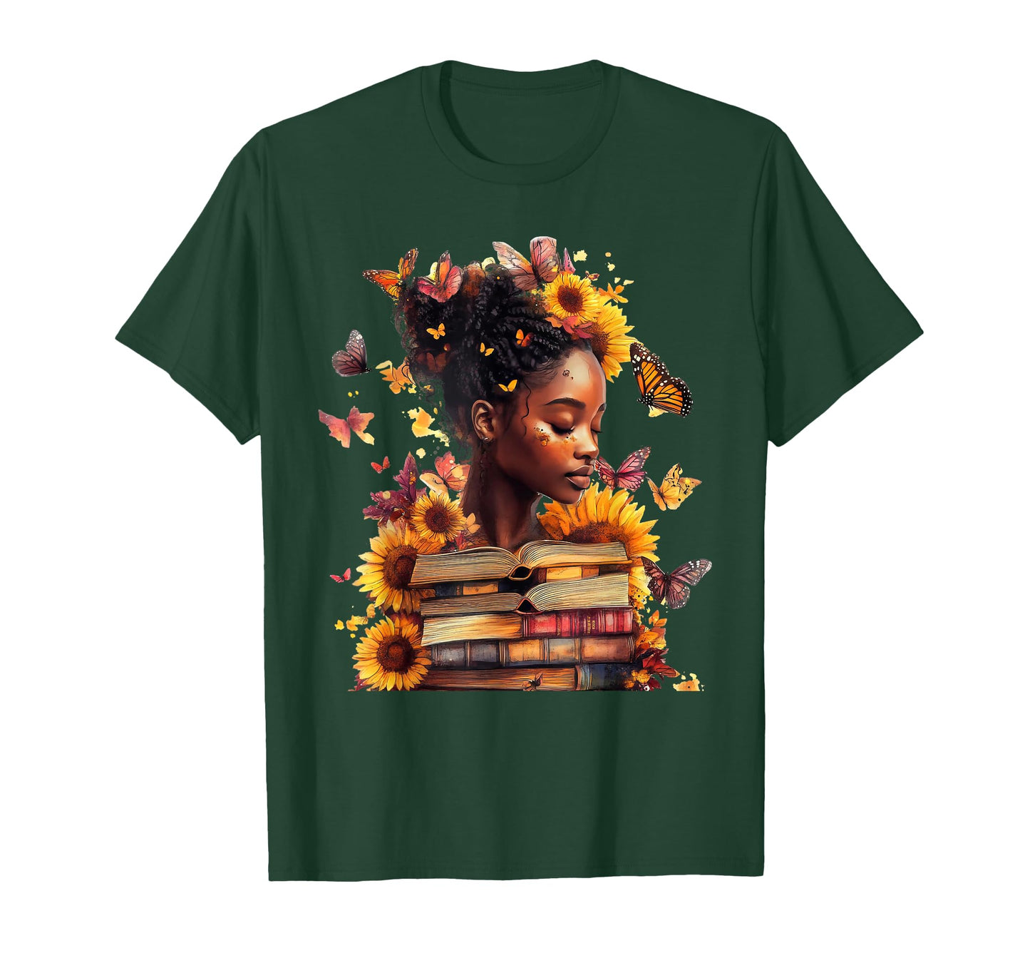 Queen Melanin Black Women Butterfly Sunflower Black History T-Shirt