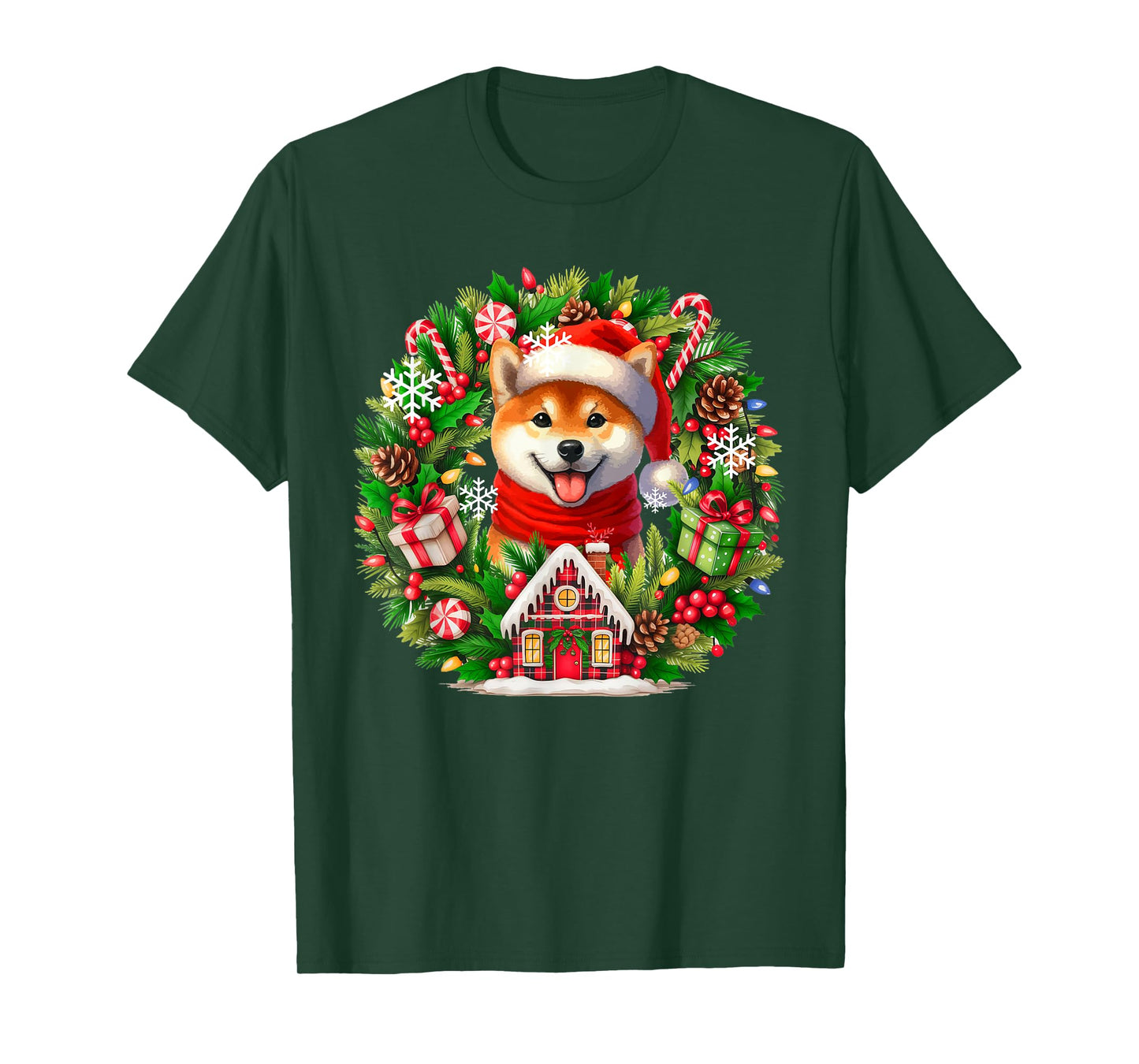 Santa Shiba Inu Christmas Floral Circle Matching Owner Kids T-Shirt