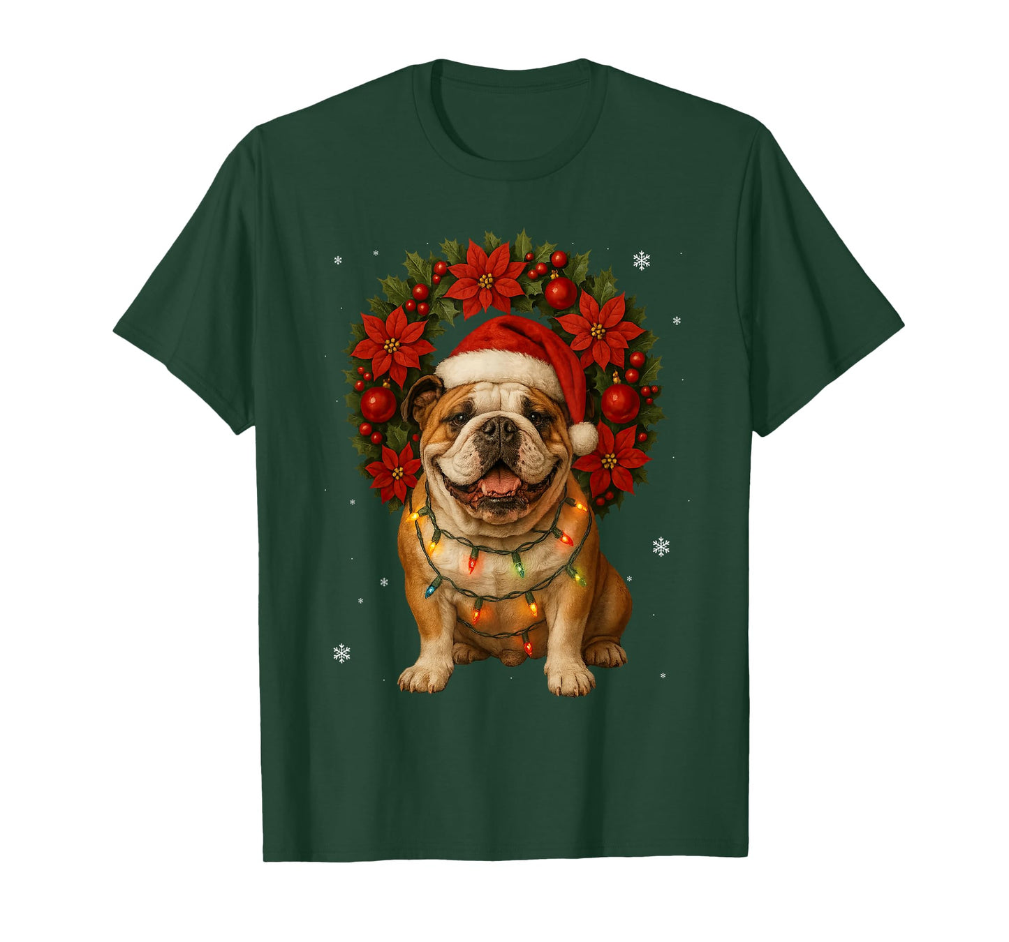 English Bulldog Christmas Dog Tree Festive Wreath Xmas T-Shirt