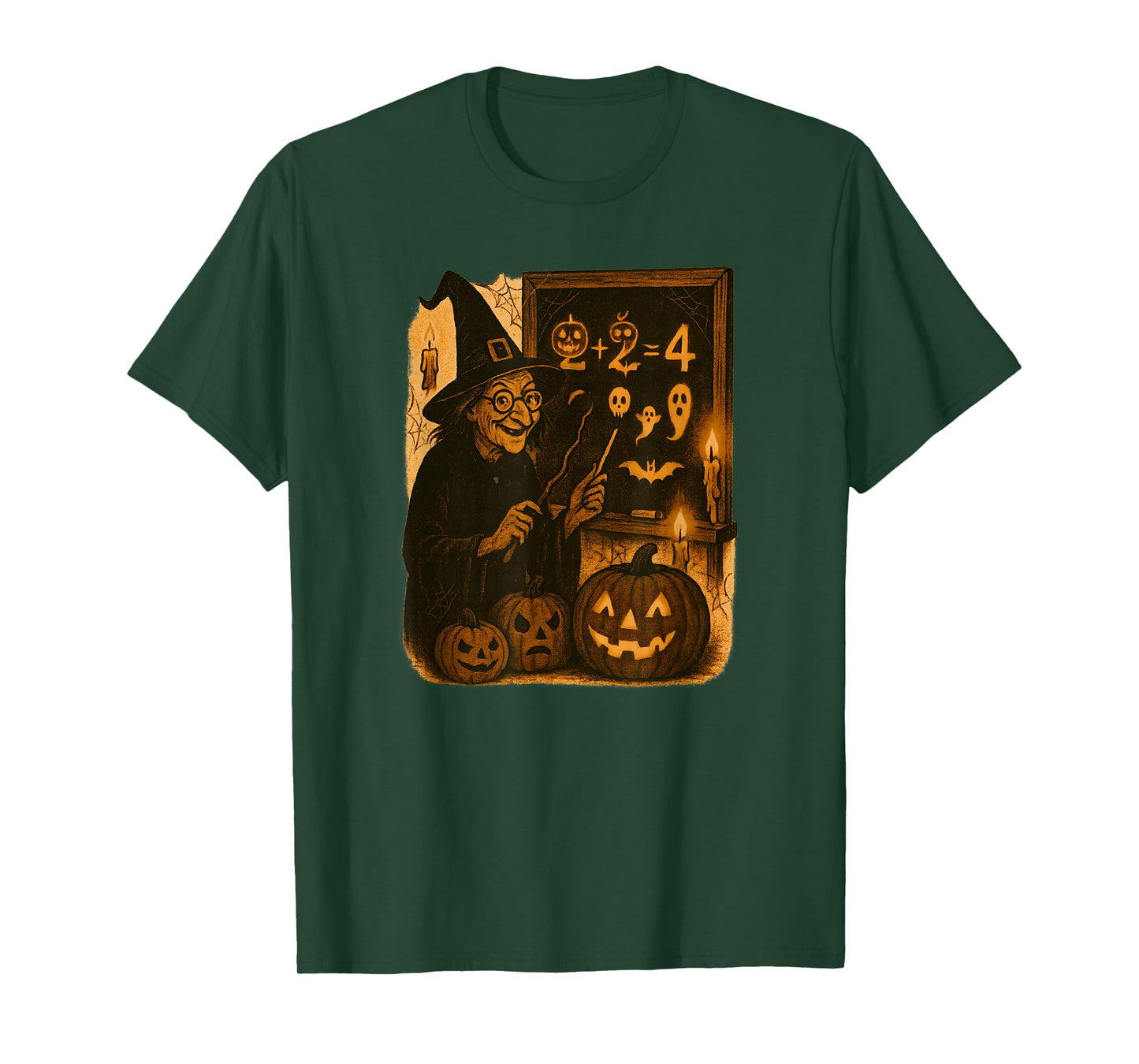 Vintage Teacher Witch Halloween Spooky Chalkboard Math T-Shirt