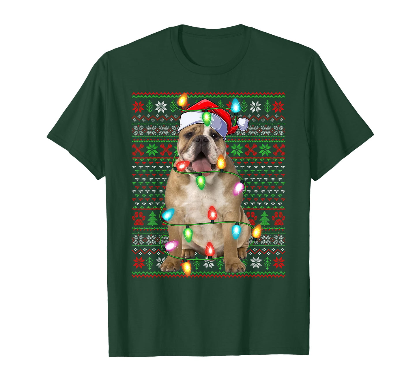 English Bulldog Xmas Lights Ugly Christmas Sweaters T-Shirt