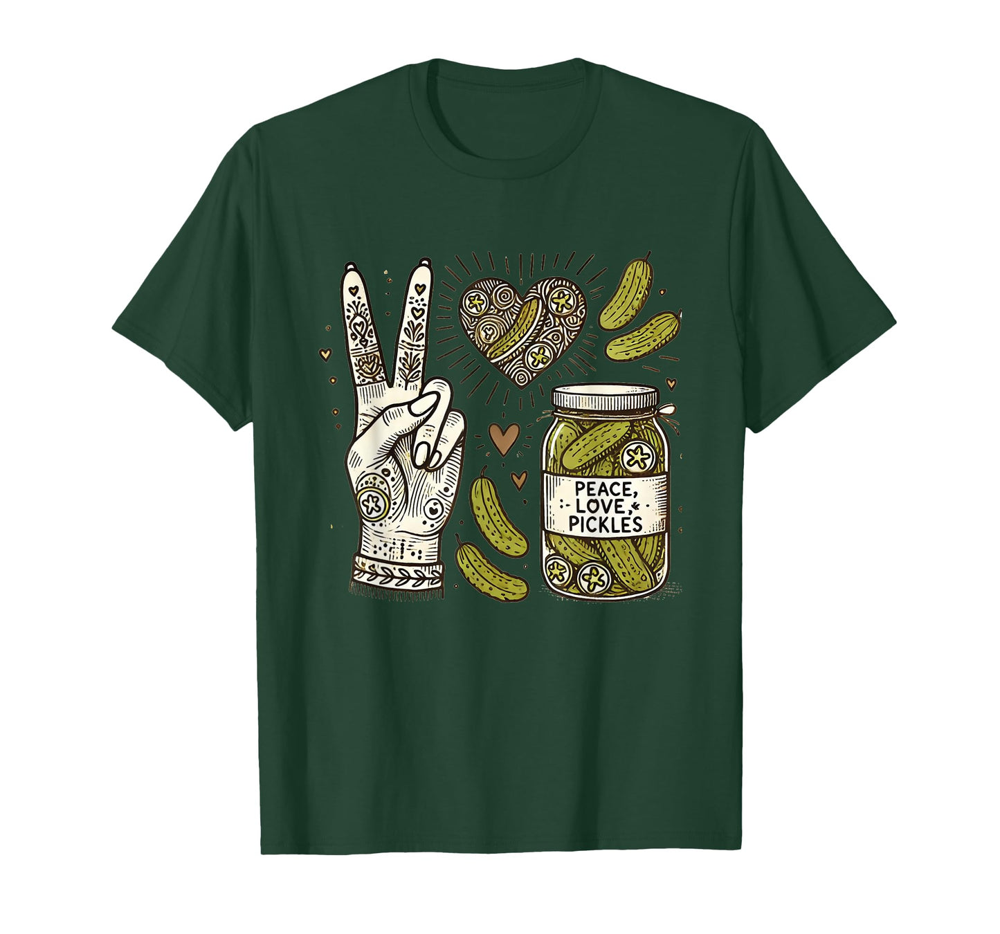 Groovy Peace Love & Pickles A Retro Delight for Food Lovers T-Shirt