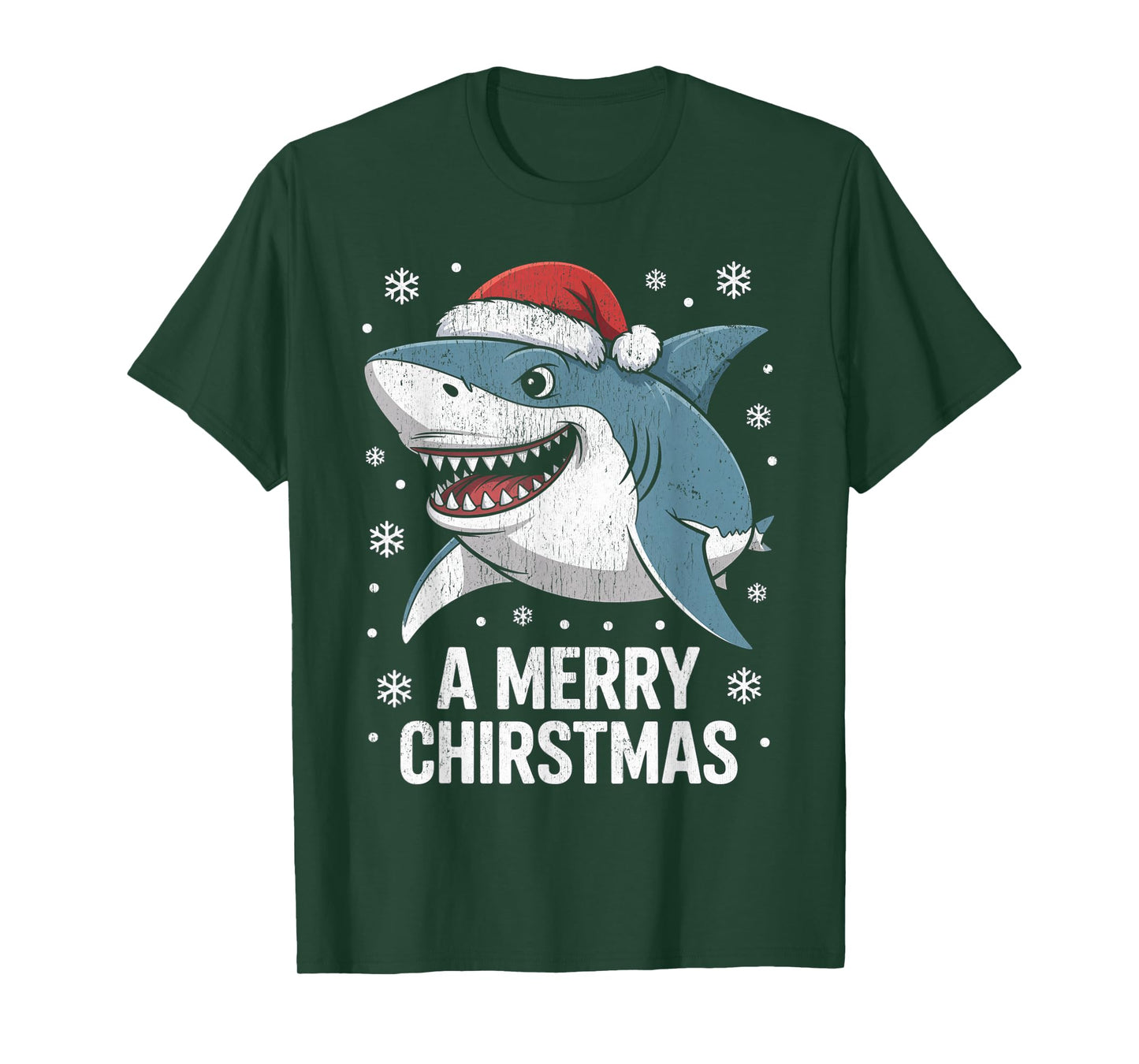 A Merry Christmas Funny Shark Santa Hat T-Shirt
