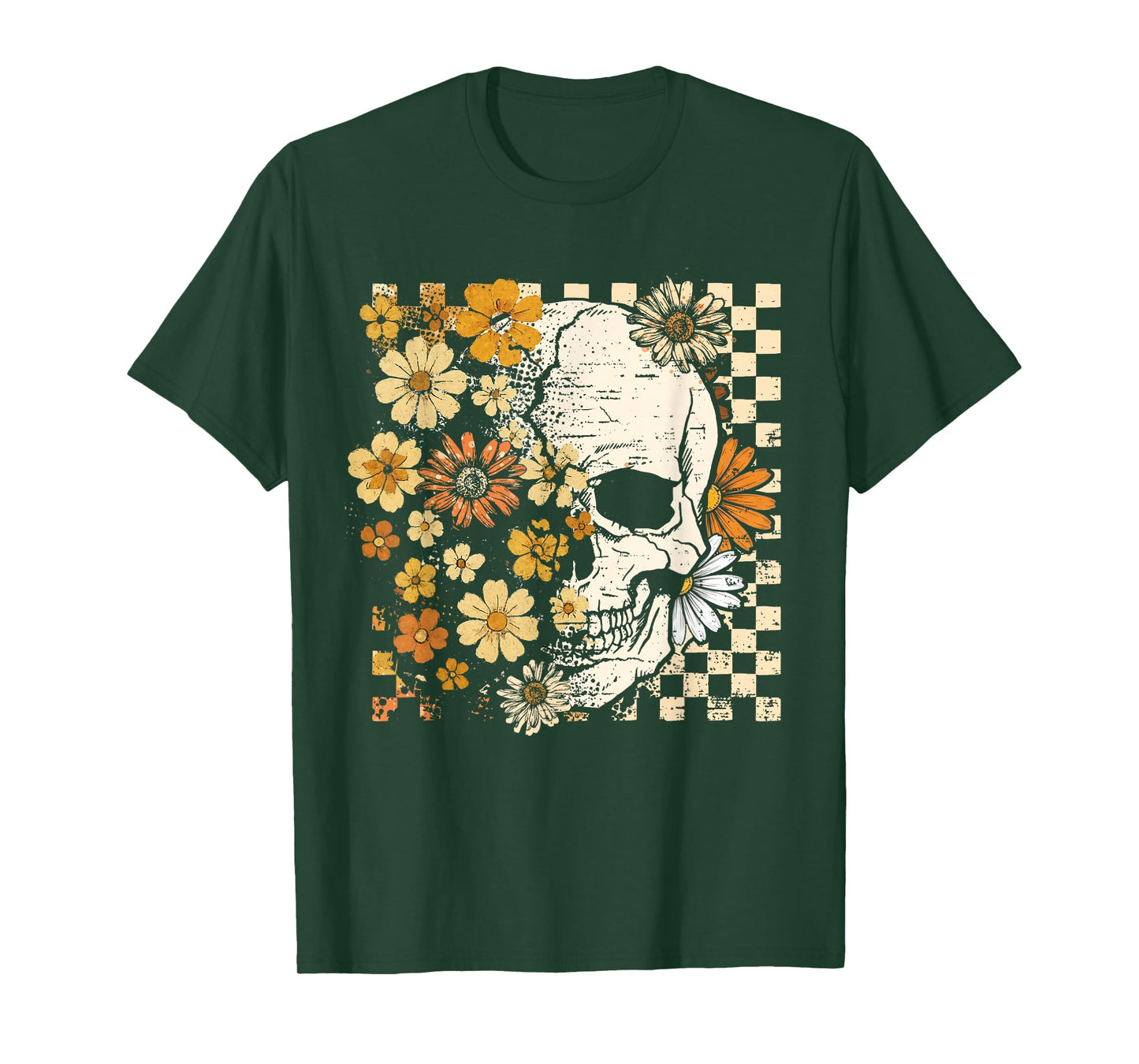 Vintage Skull Flower Halloween Fall Thankgiving Costume T-Shirt
