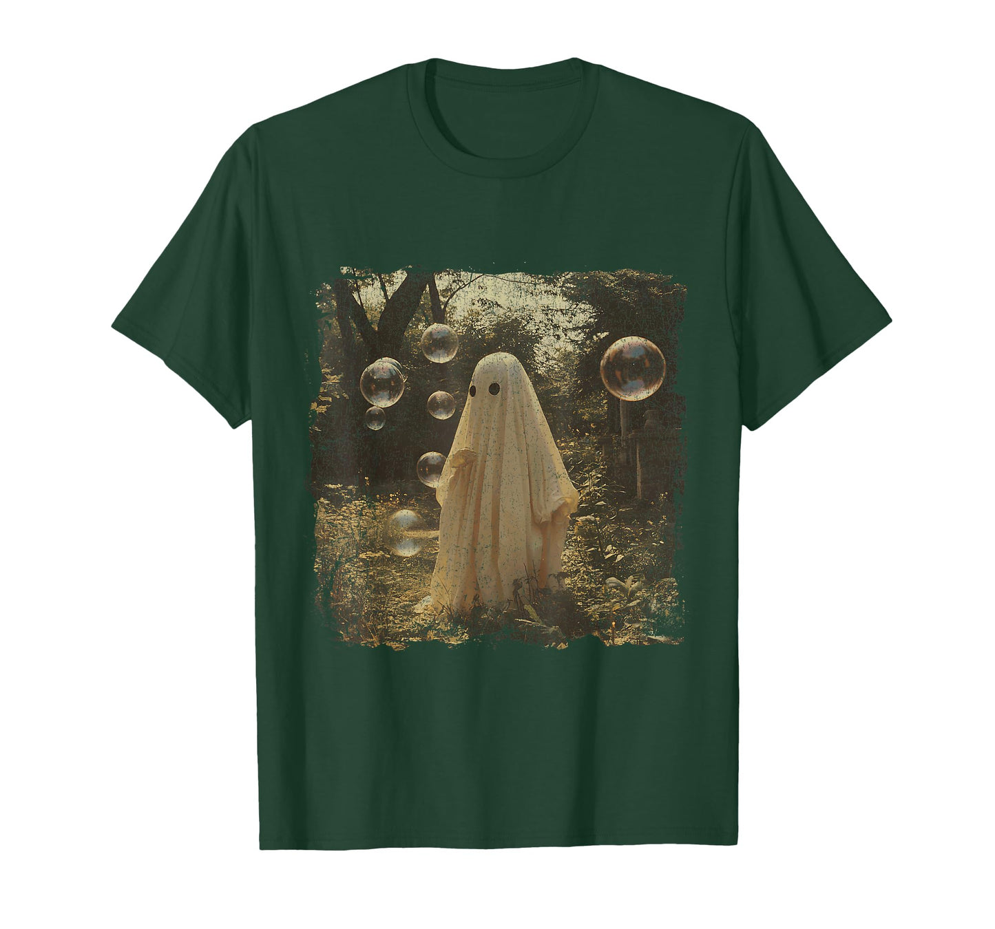 Cute Vintage Ghost in Forest with Bubbles Aesthetic T-Shirt