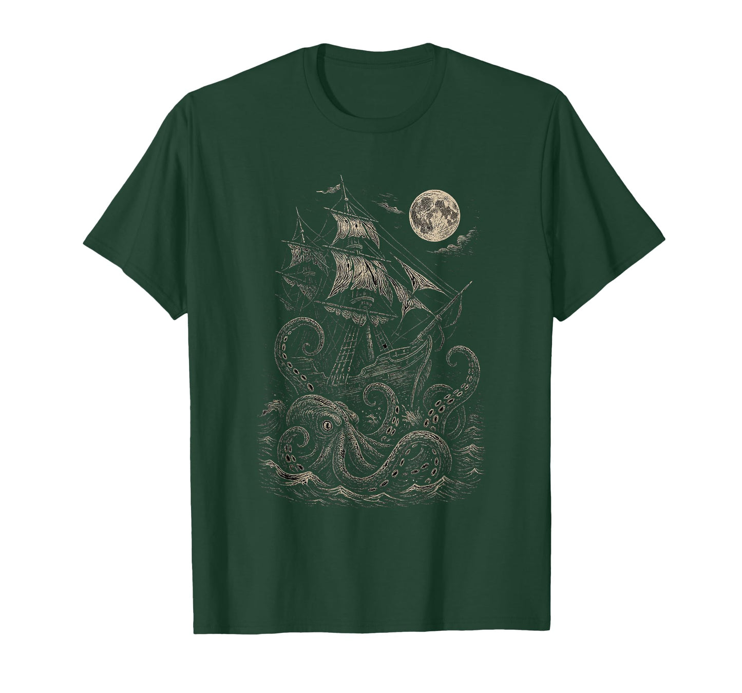 Vintage Pirate Ship Attacked by Sea Monster Kraken T-Shirt