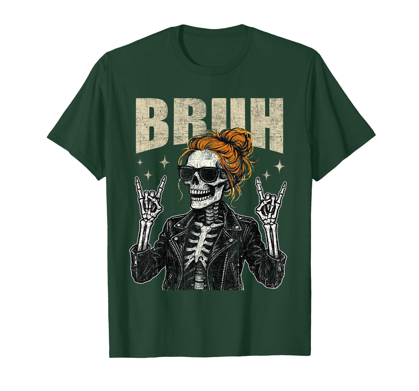 Bruh Spooky Rock Skeleton Halloween customes Women Girls T-Shirt