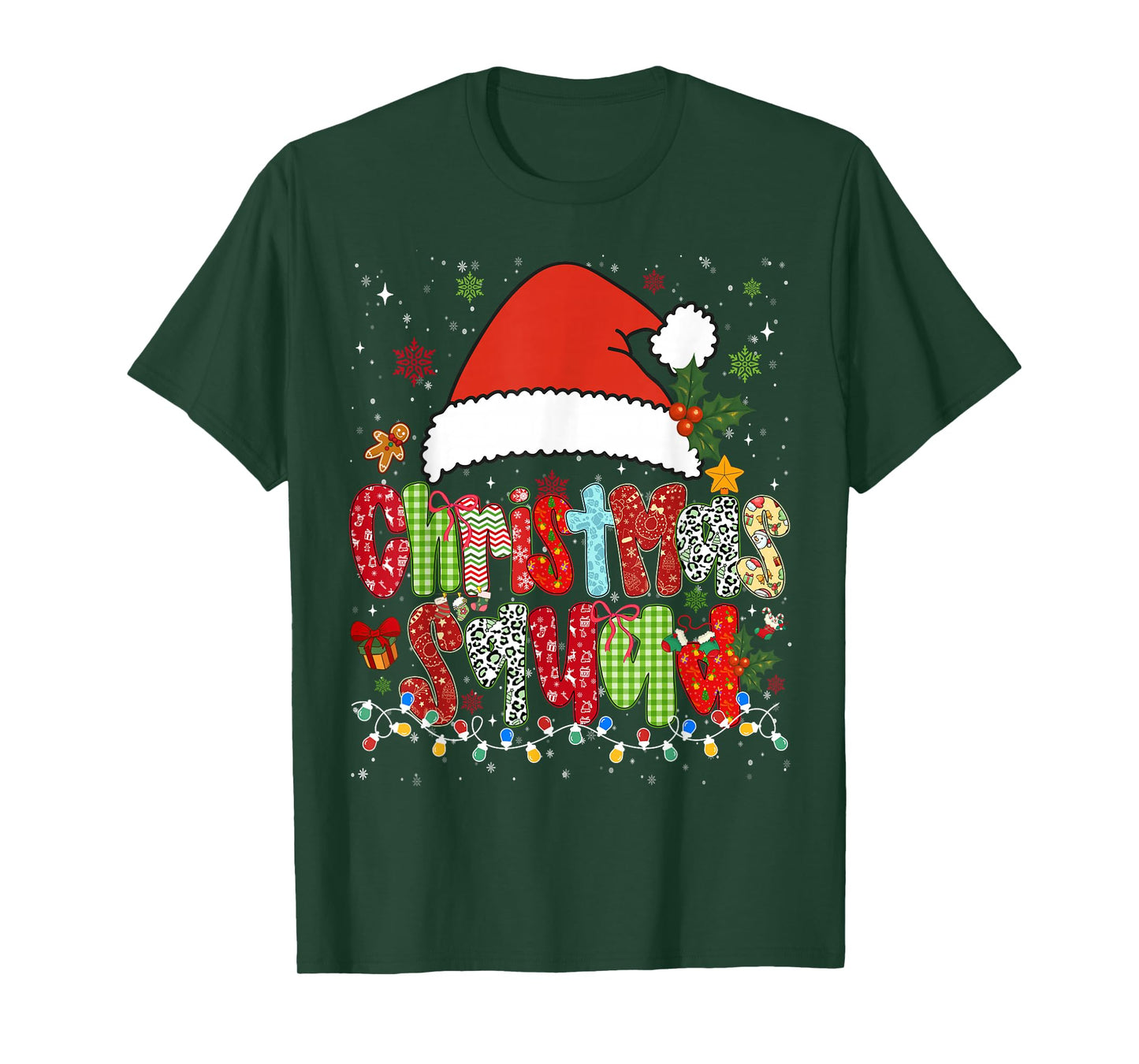 Funny Christmas Squad Family Matching Pajamas Bows Santa Hat T-Shirt