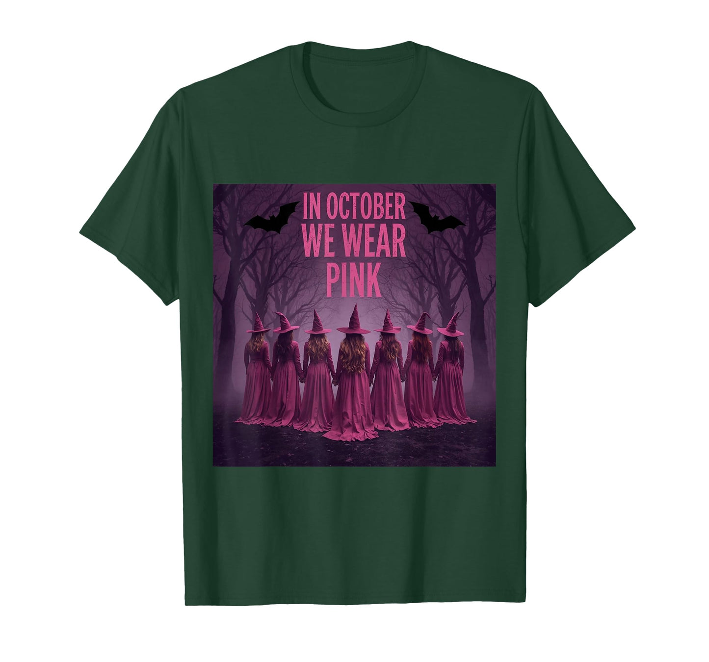 in October Wear Pink Witches Forest Halloween Women T-Shirt