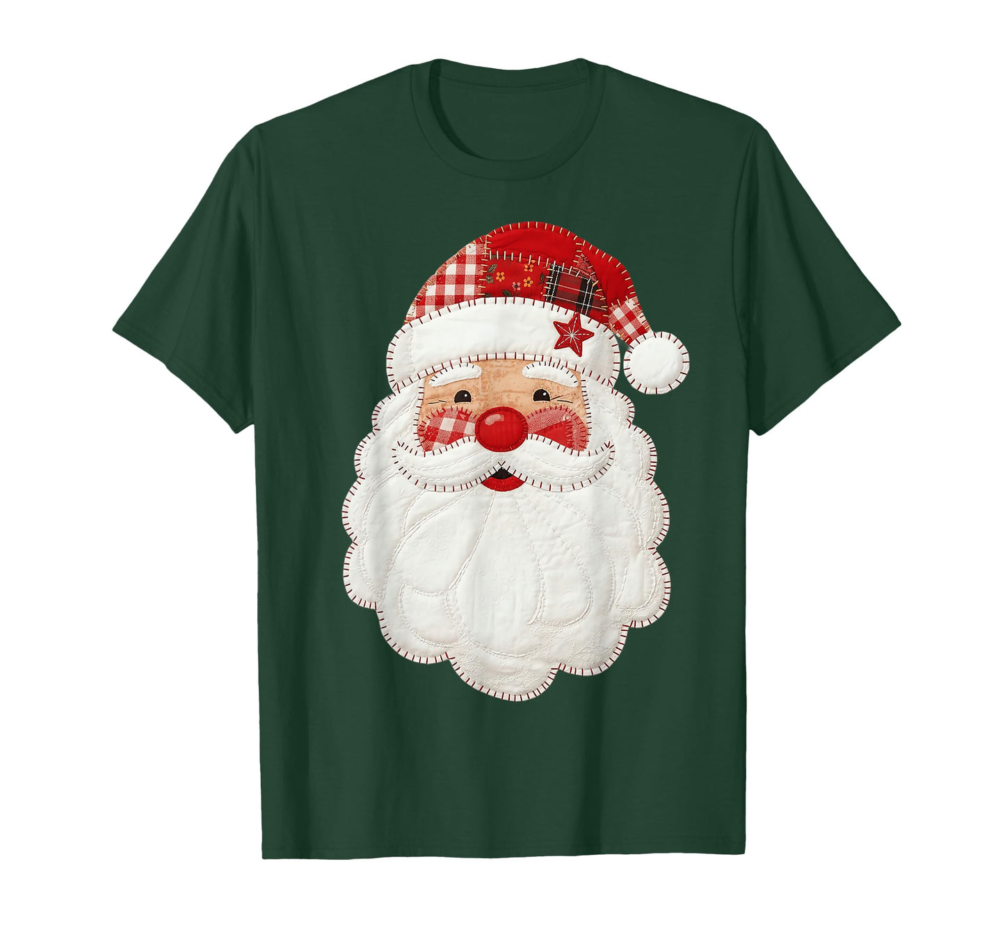 Cute Patchwork Santa Claus Christmas Xmas Men Women Kid Gift T-Shirt