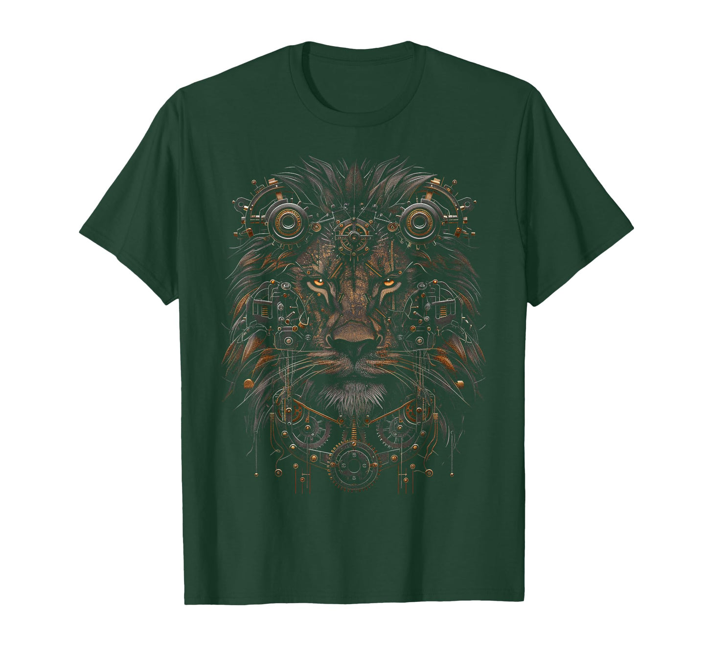 Steampunk Lion Bronze And Black Artwork Graphic T-Shirt