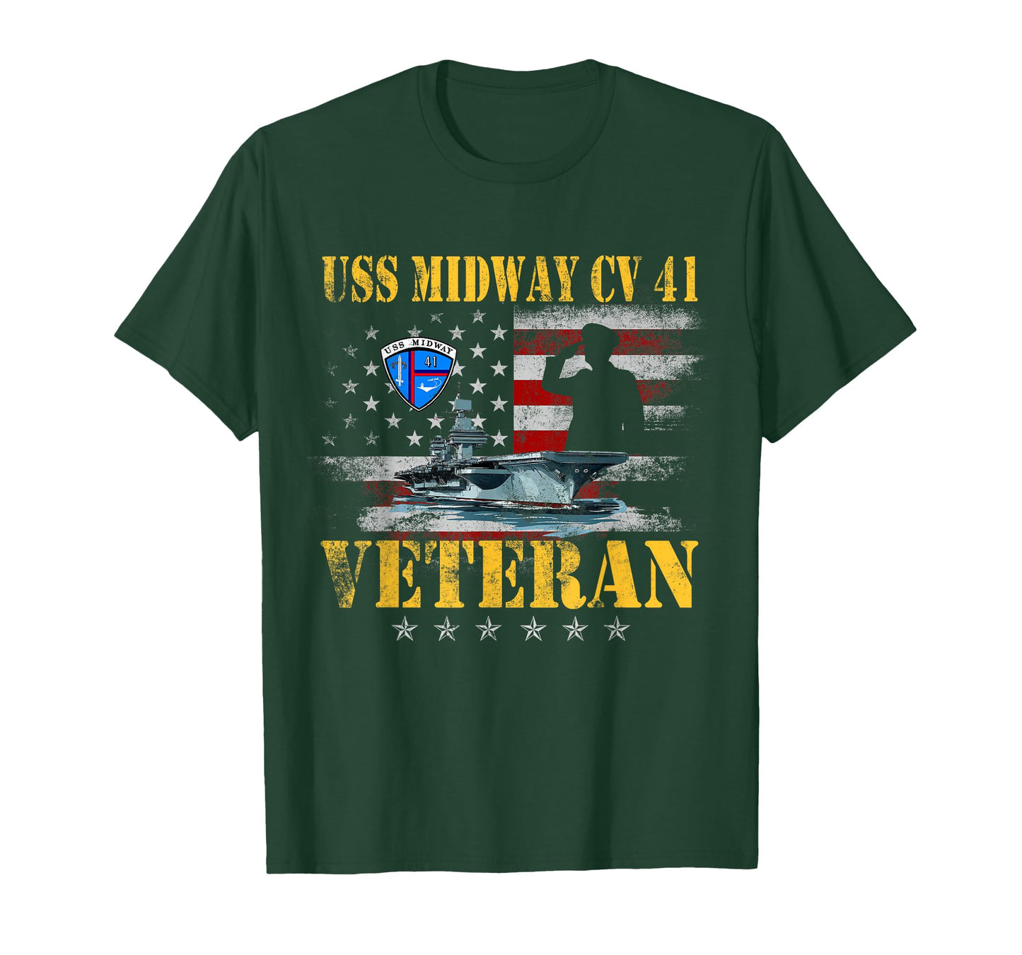 USS Midway CV 41 Aircraft Carrier Veteran US Flag Patriotic T-Shirt