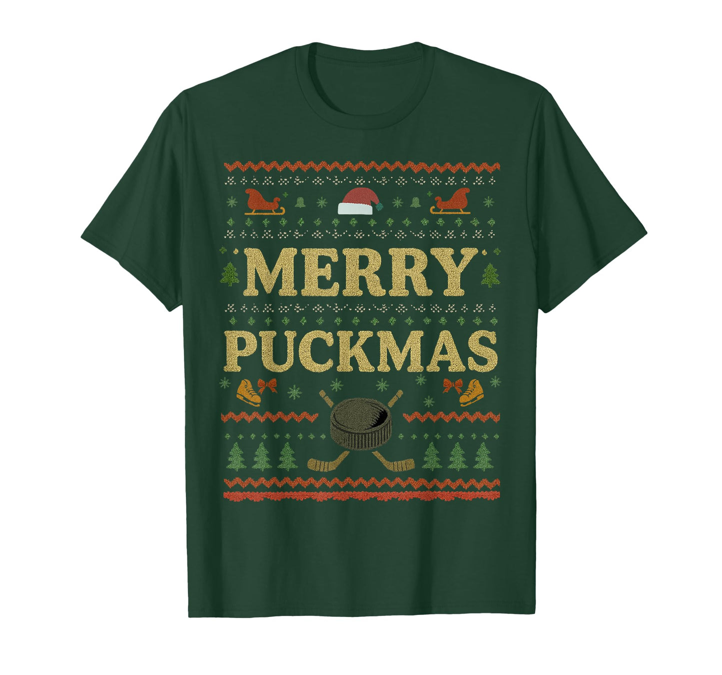 Merry Puckmas Ice Hockey Christmas Vintage Funny Xmas T-Shirt