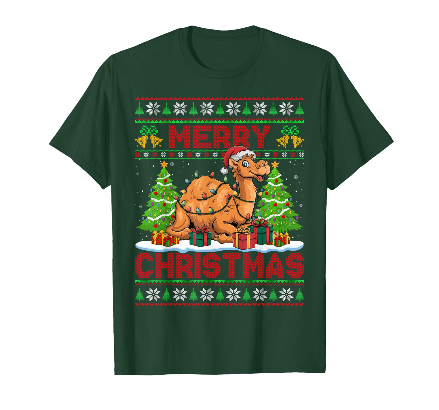 Camel Ugly Christmas Sweaters Funny Santa Hat Lights Xmas T-Shirt