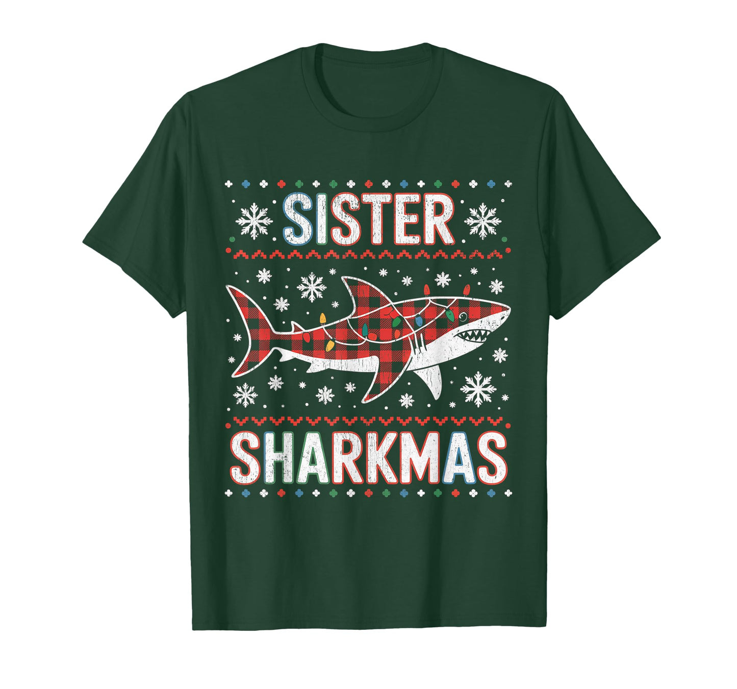 Sister Sharkmas Funny Shark Santa Hat Ugly Christmas Sweater T-Shirt