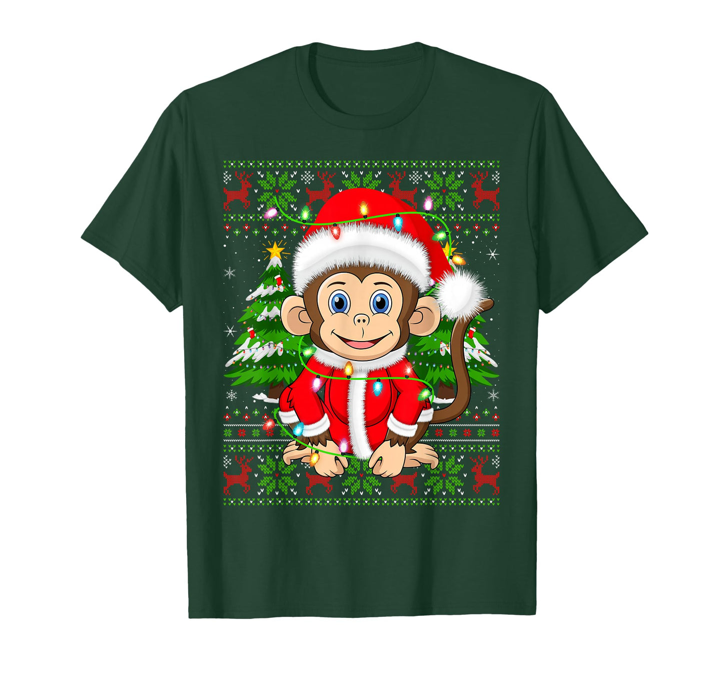 Monkey Christmas Lights Santa Costume Ugly Xmas Sweaters T-Shirt