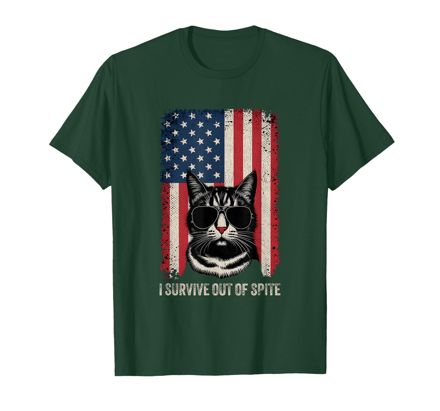 Surviving Purely Out Of Spite Vintage USA Flag Funny Cat T-Shirt for Men Women