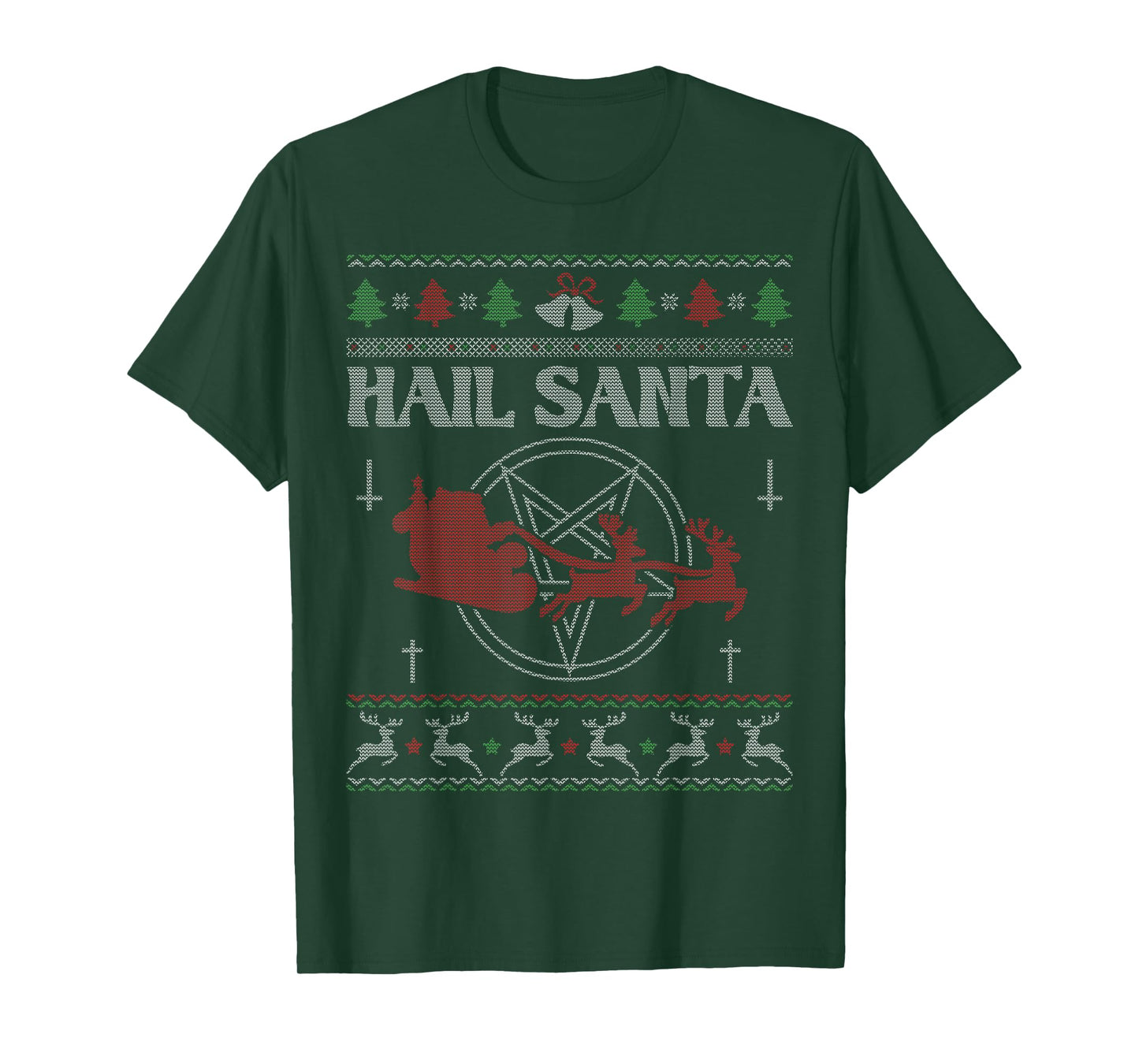 Hail Santa Metal Pagan Solstice Ugly Christmas Pentagram T-Shirt