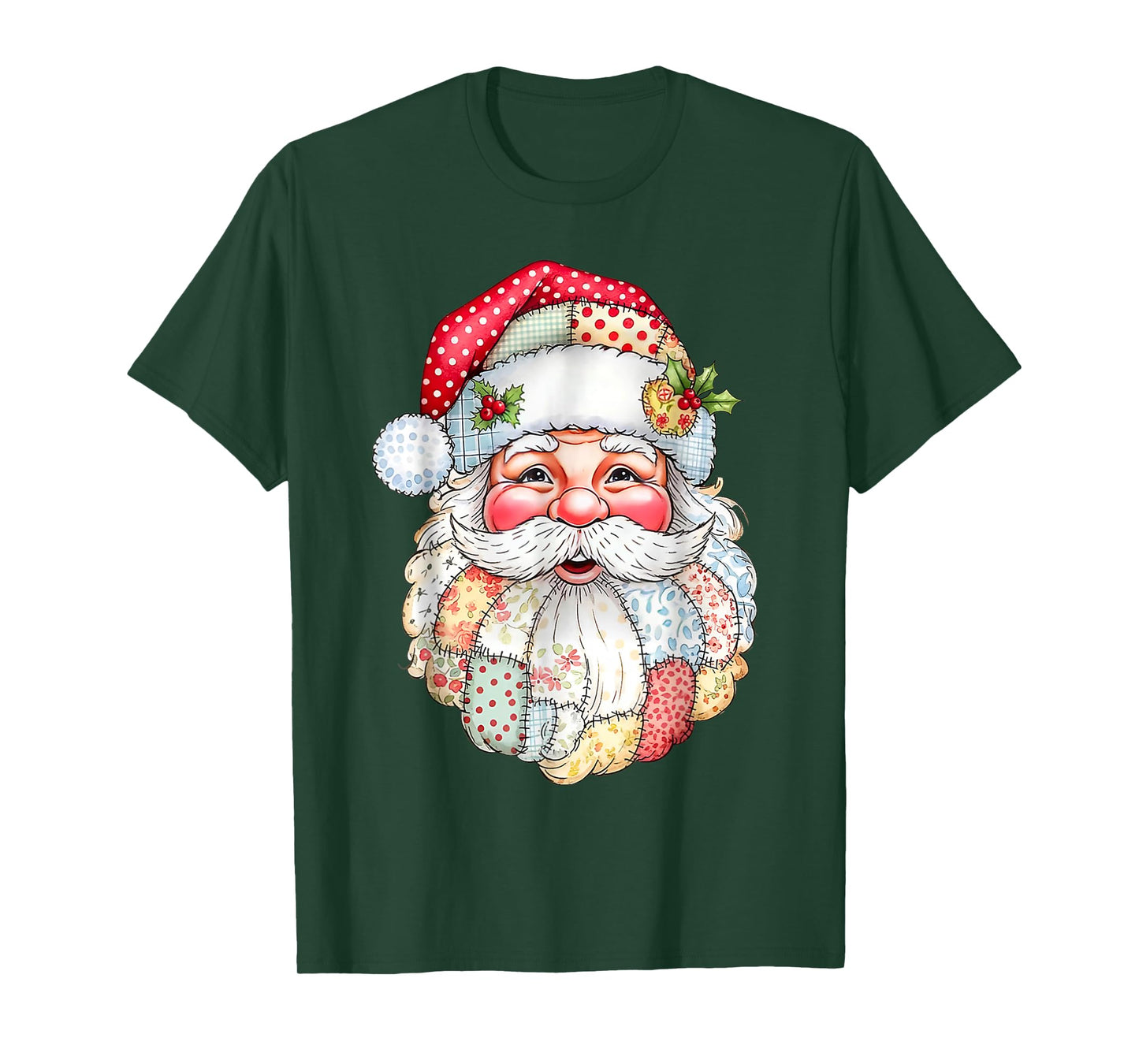 Retro Santa Claus Face Patchwork Merry Christmas Xmas Pajama T-Shirt