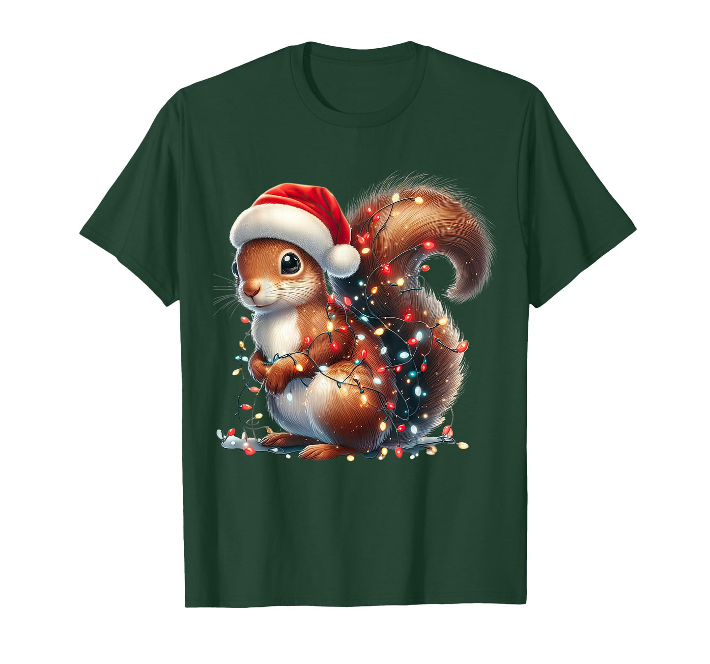 Squirrel Christmas Lights Funny Santa Hat Merry Xmas T-Shirt