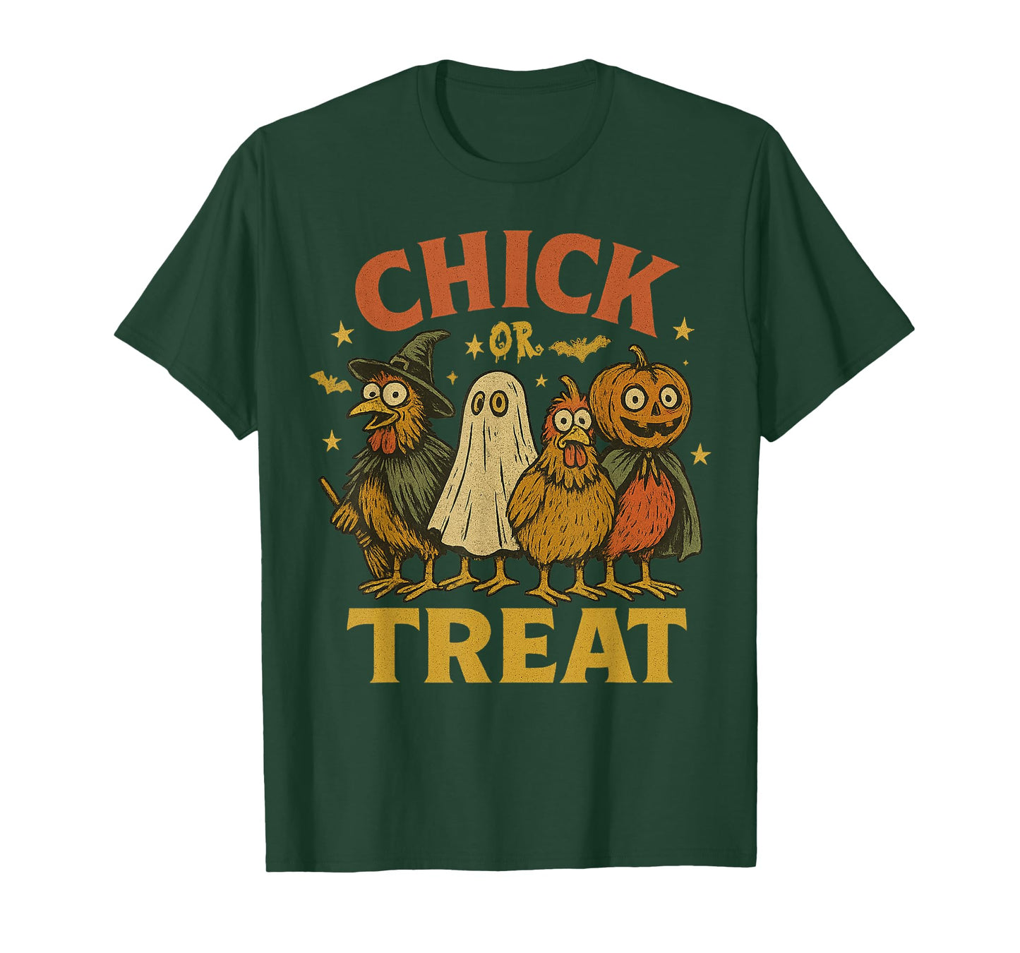 Chick Or Treat Halloween Funny Retro Witch Spooky Chicken T-Shirt