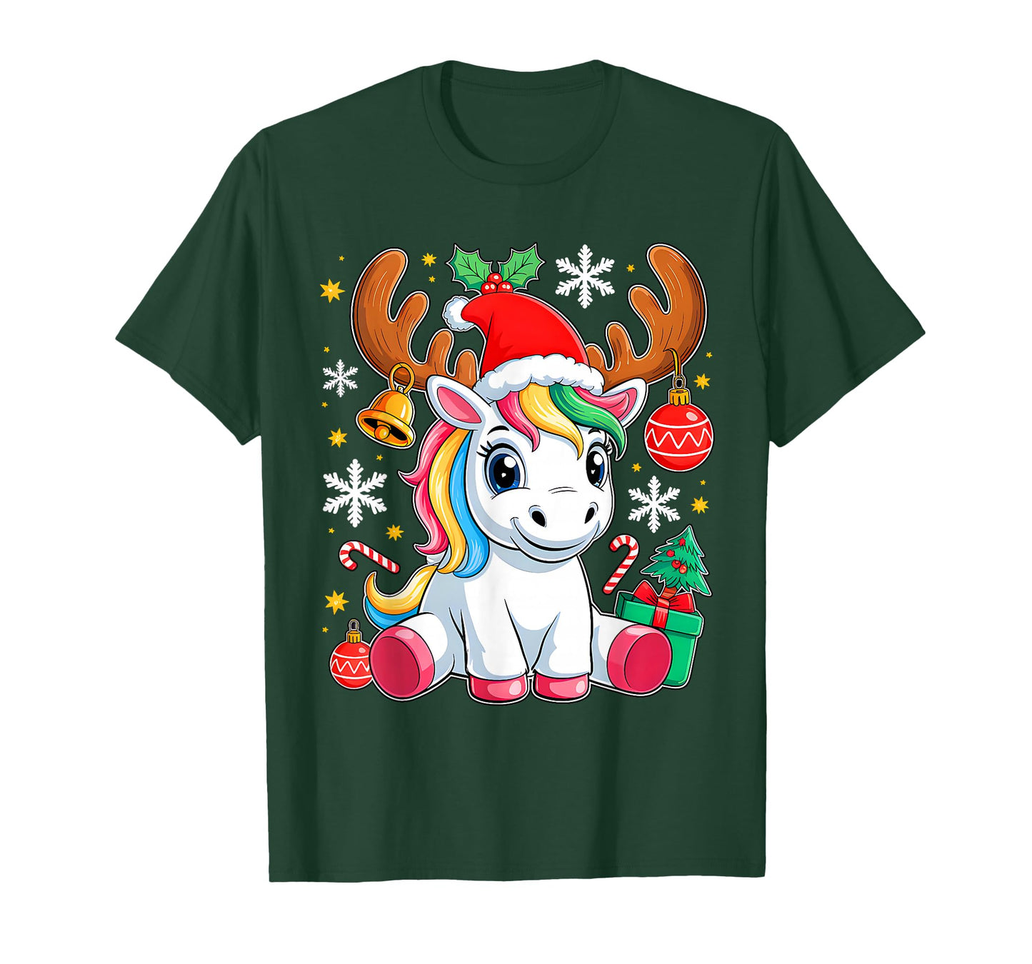 Cute Christmas Girls Women Xmas Unicorn Deer Xmas Squad T-Shirt