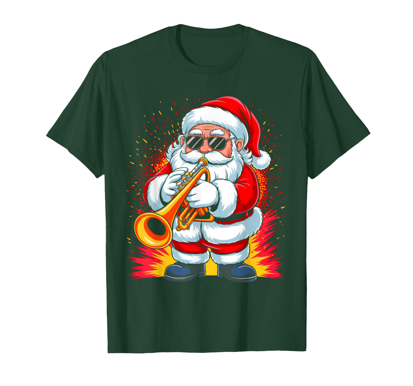 Trumpet Santa Playing Drums Funny Christmas Music Lover Boys T-Shirt