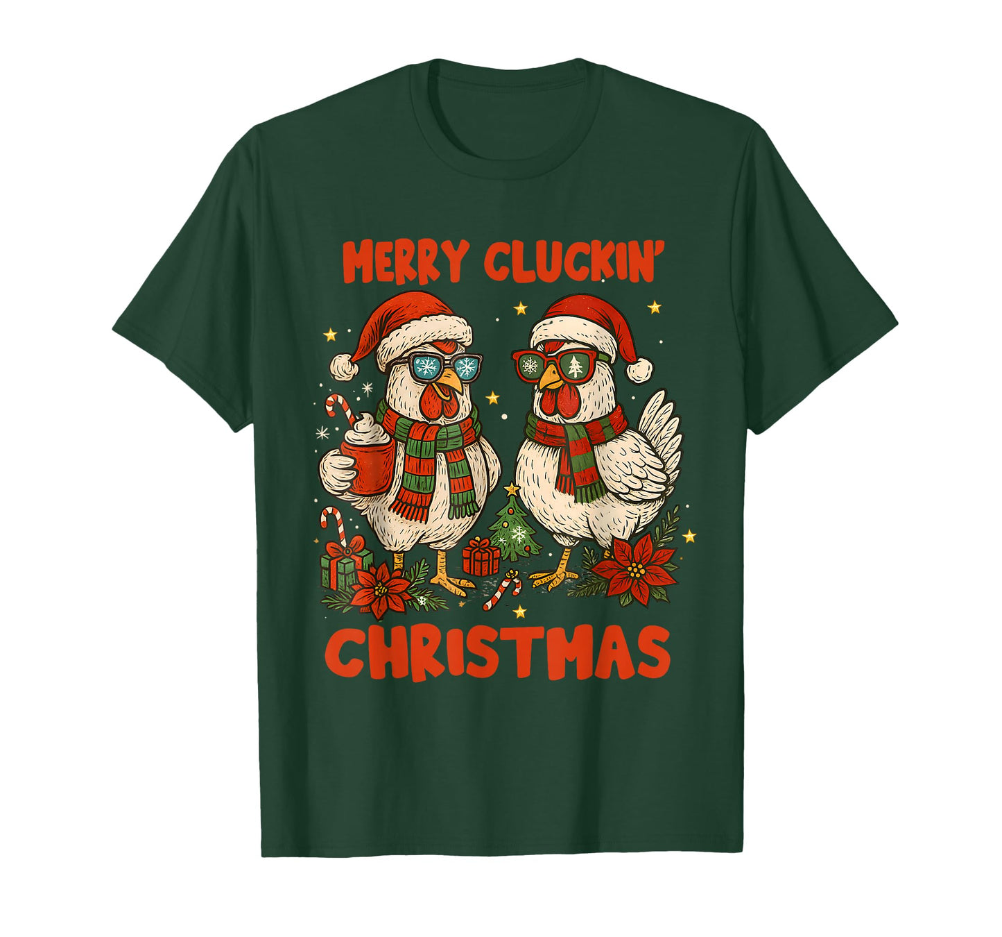 Retro Merry Cluckin Christmas Santa Chicken Farm Animal Xmas T-Shirt