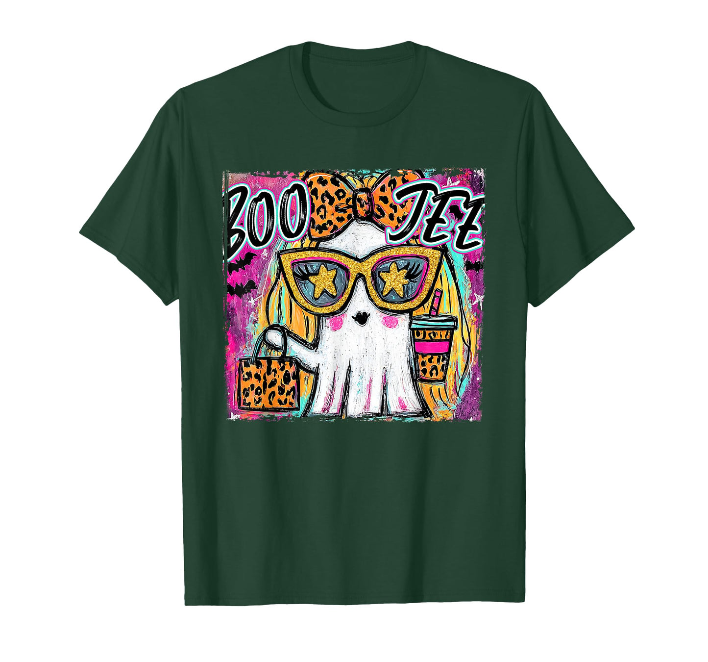 Preppy Boojee Leopard Ghost Coffee Halloween Spooky Season T-Shirt