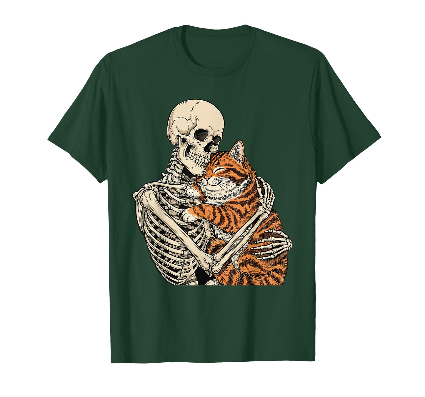 Skeleton Hugging Cat - Spooky Halloween Cat Lover Kitty T-Shirt