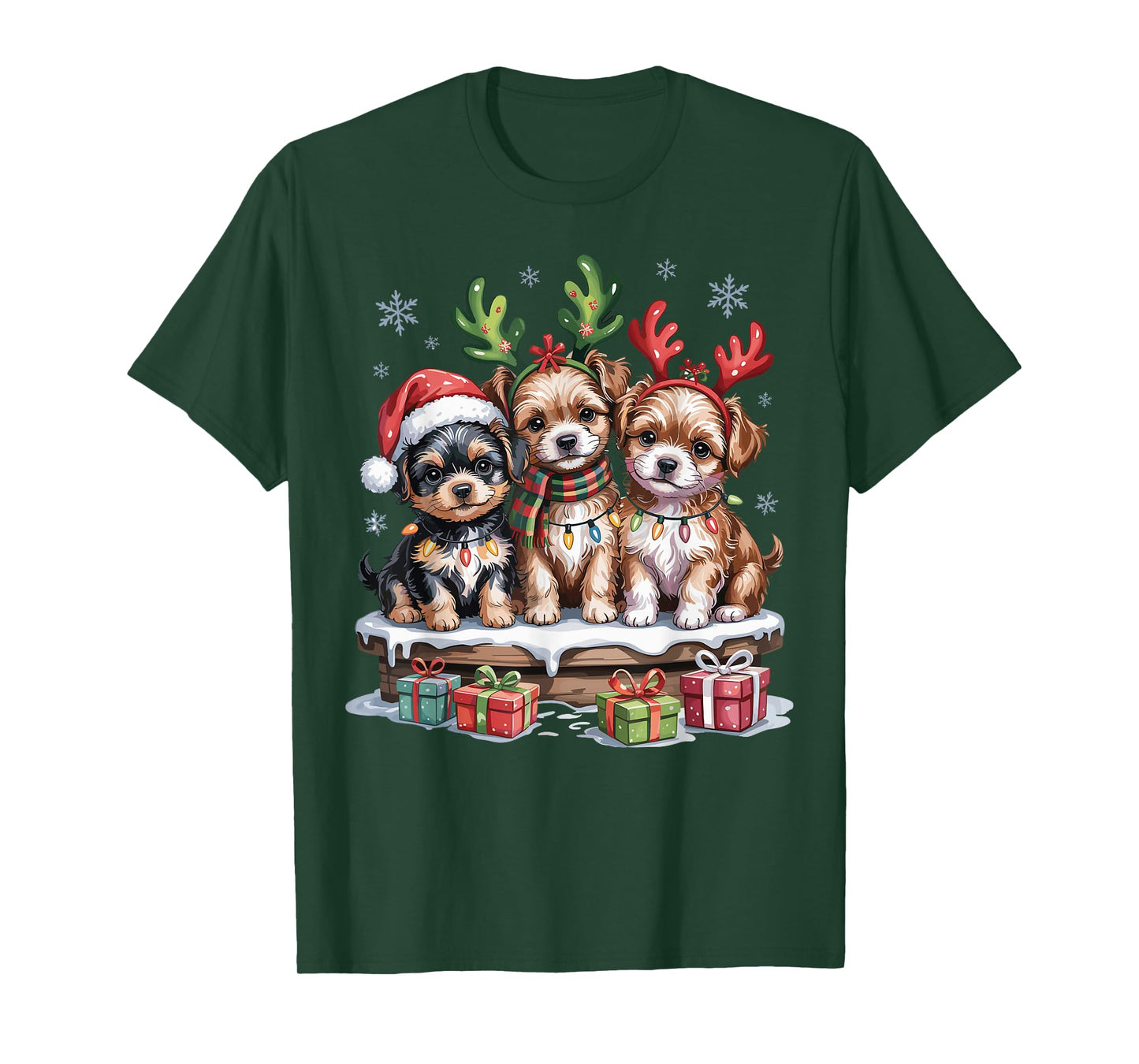 Cute Yorkipoo Christmas Puppies Dog Lovers Funny Holiday T-Shirt