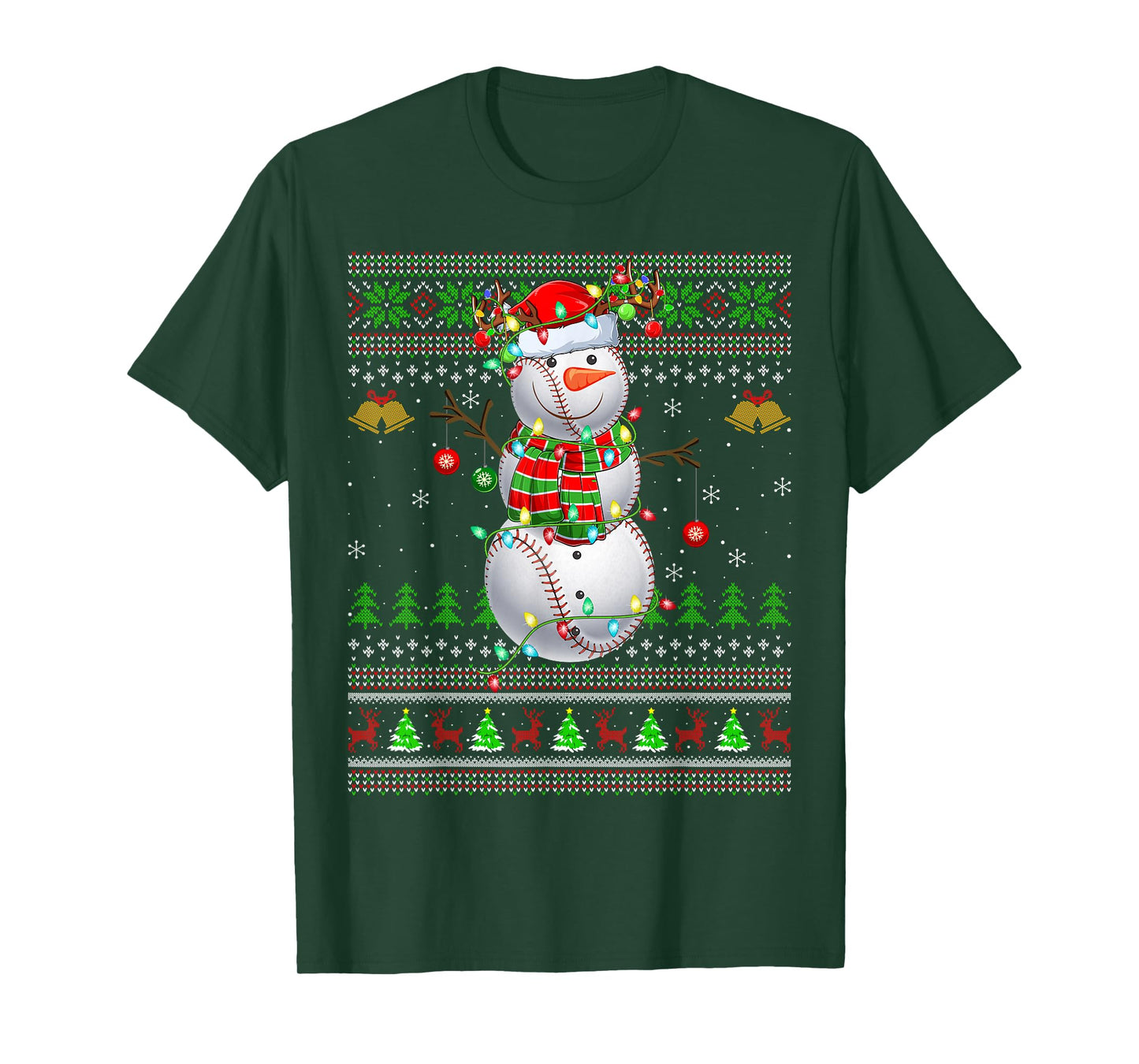 Baseball Snowman Ugly Christmas Sweaters Sports Player Xmas T-Shirt