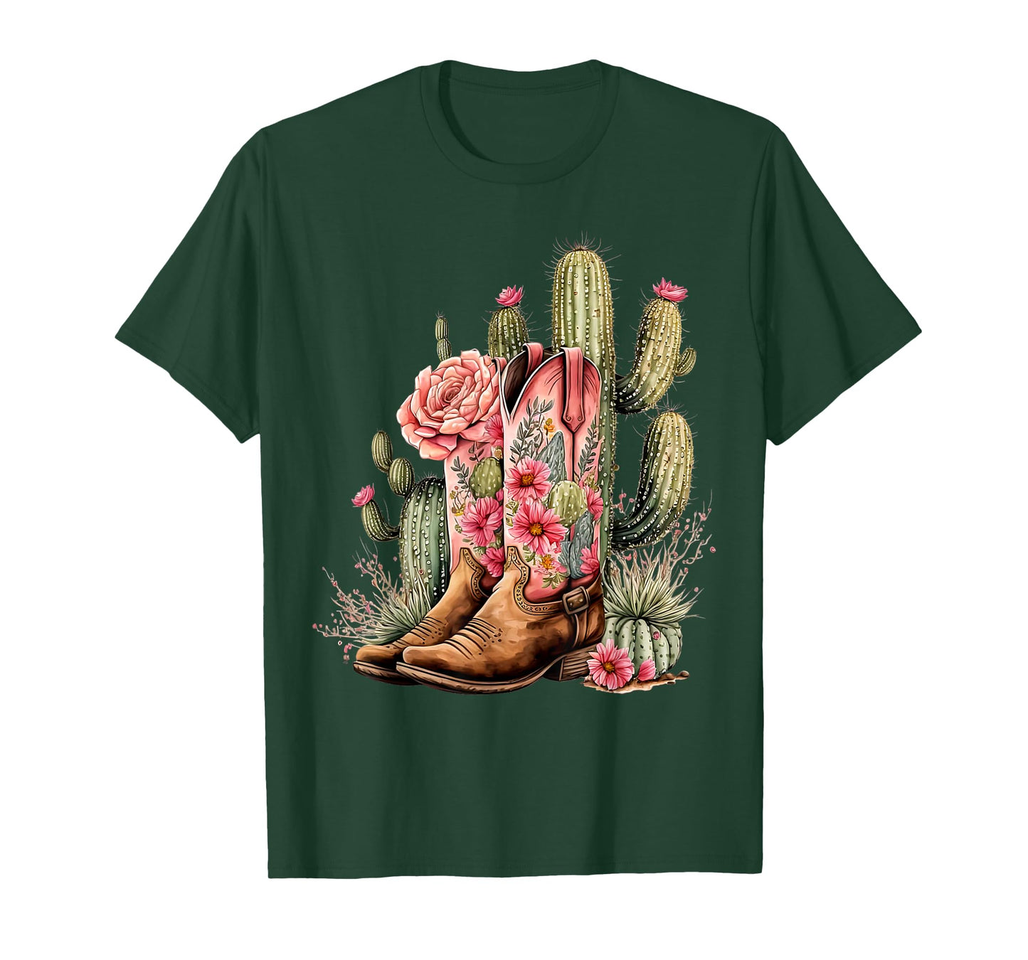 Retro Cowgirl Boots Floral Cactus Western Flower Teen Girls T-Shirt