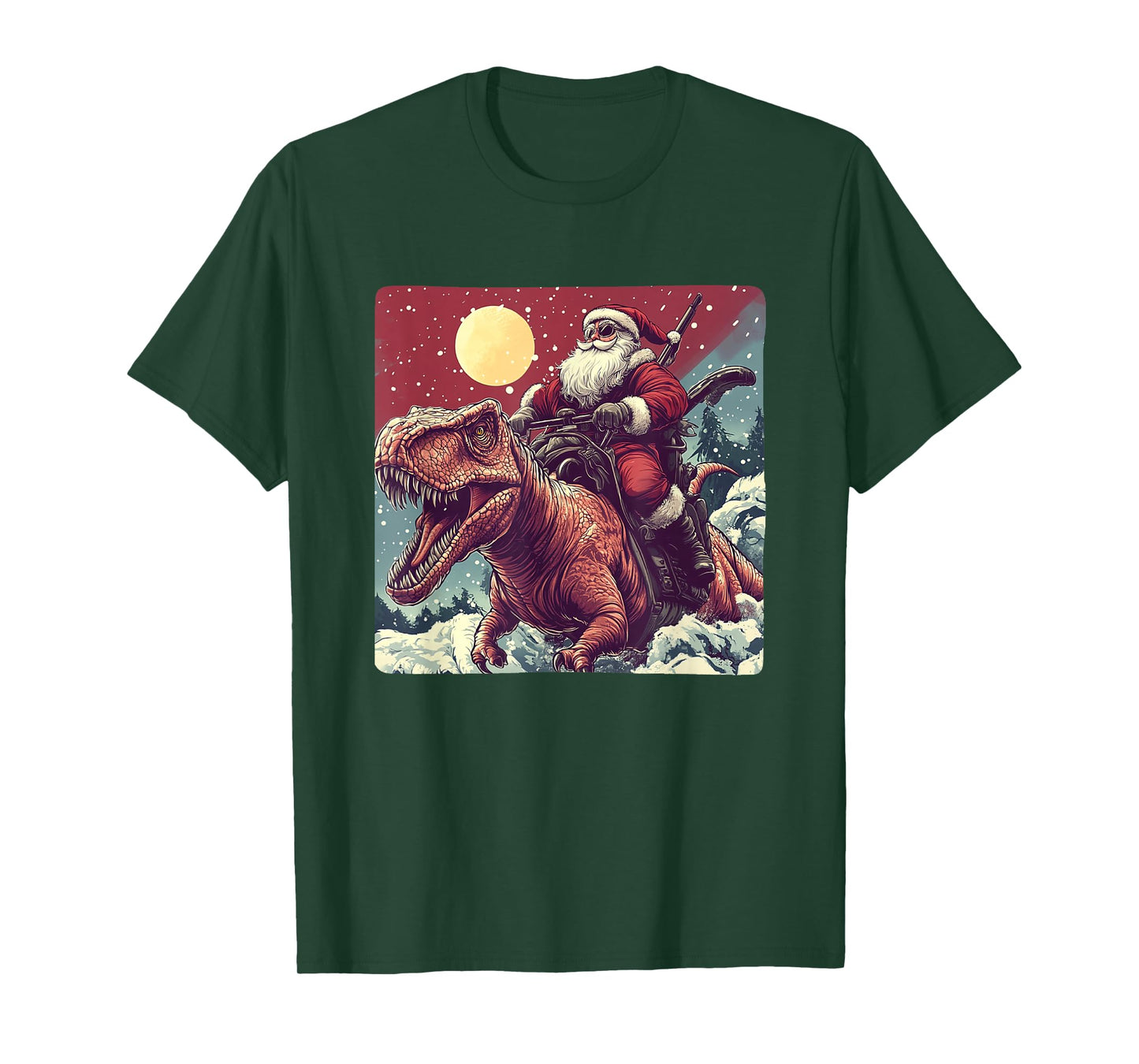 Funny Santa Claus Riding a Dinosaur for Christmas Cheer T-Shirt