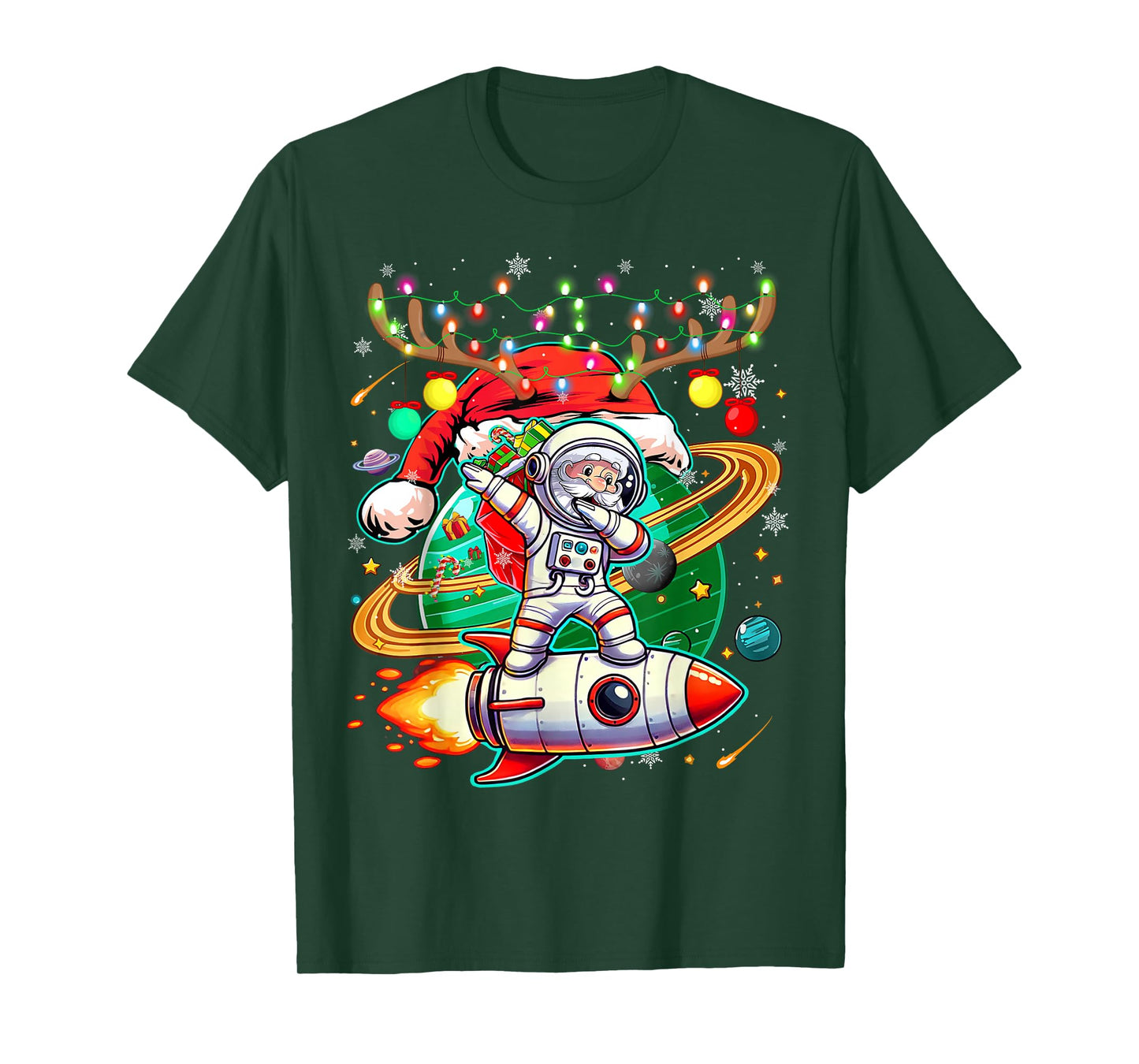 Dabbing Santa Christmas Lights Boys Men Kids Xmas Funny T-Shirt