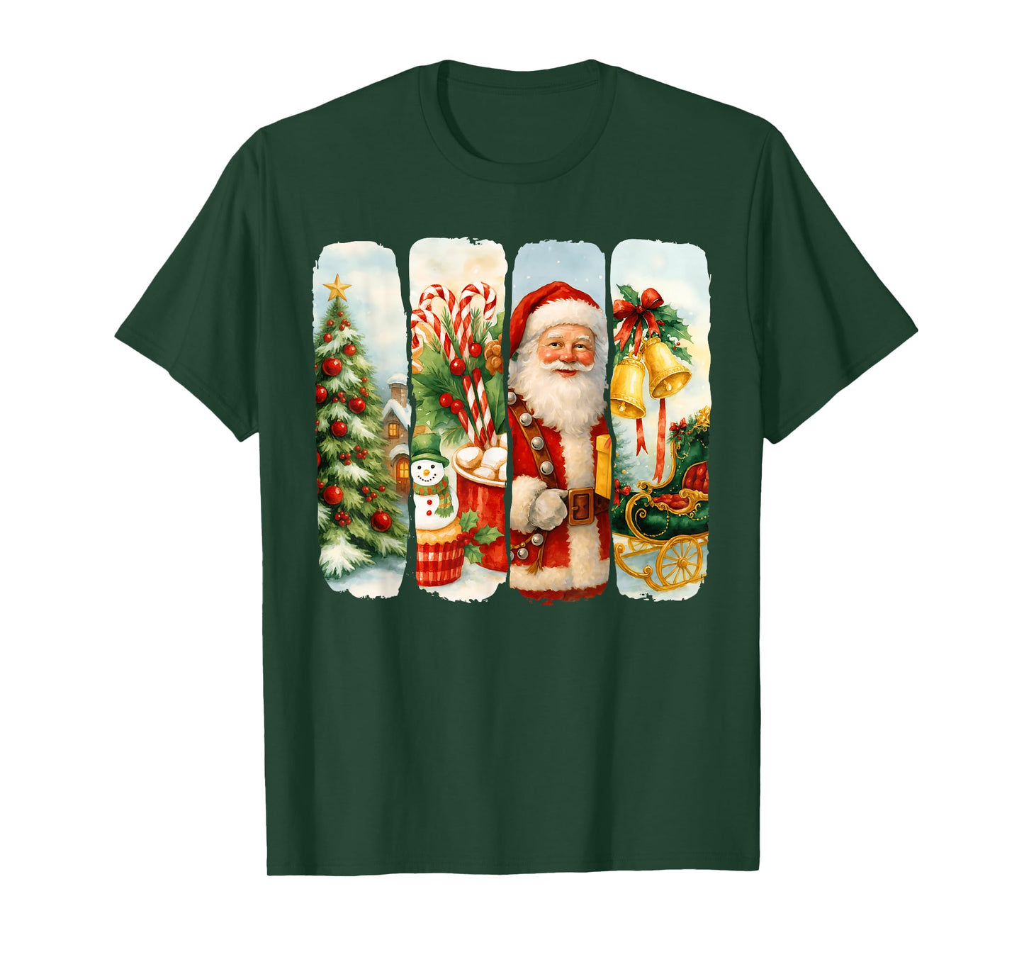 Merry Christmas Tree Santa Claus Matching Holiday Women Kids T-Shirt