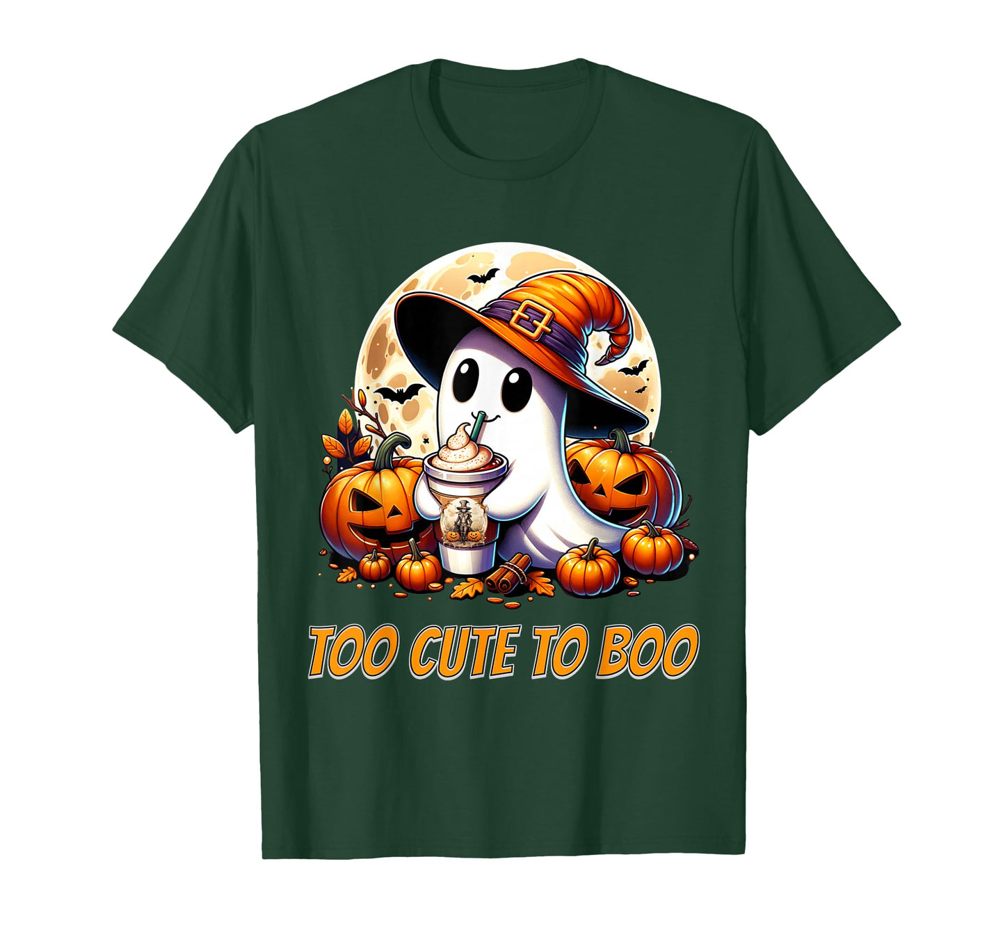 Too Cute to Boo Ghost Funny Halloween Pumpkin Design T-Shirt