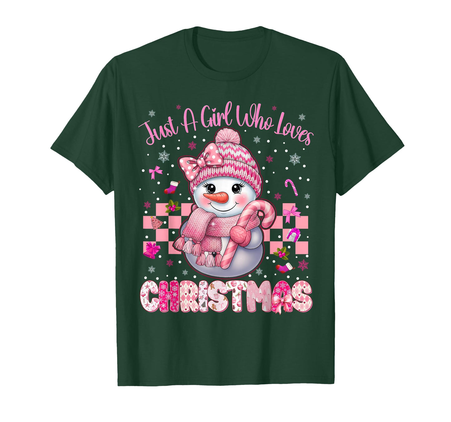 Just A Little Girl Who Loves Christmas Pink Snowman Girl T-Shirt
