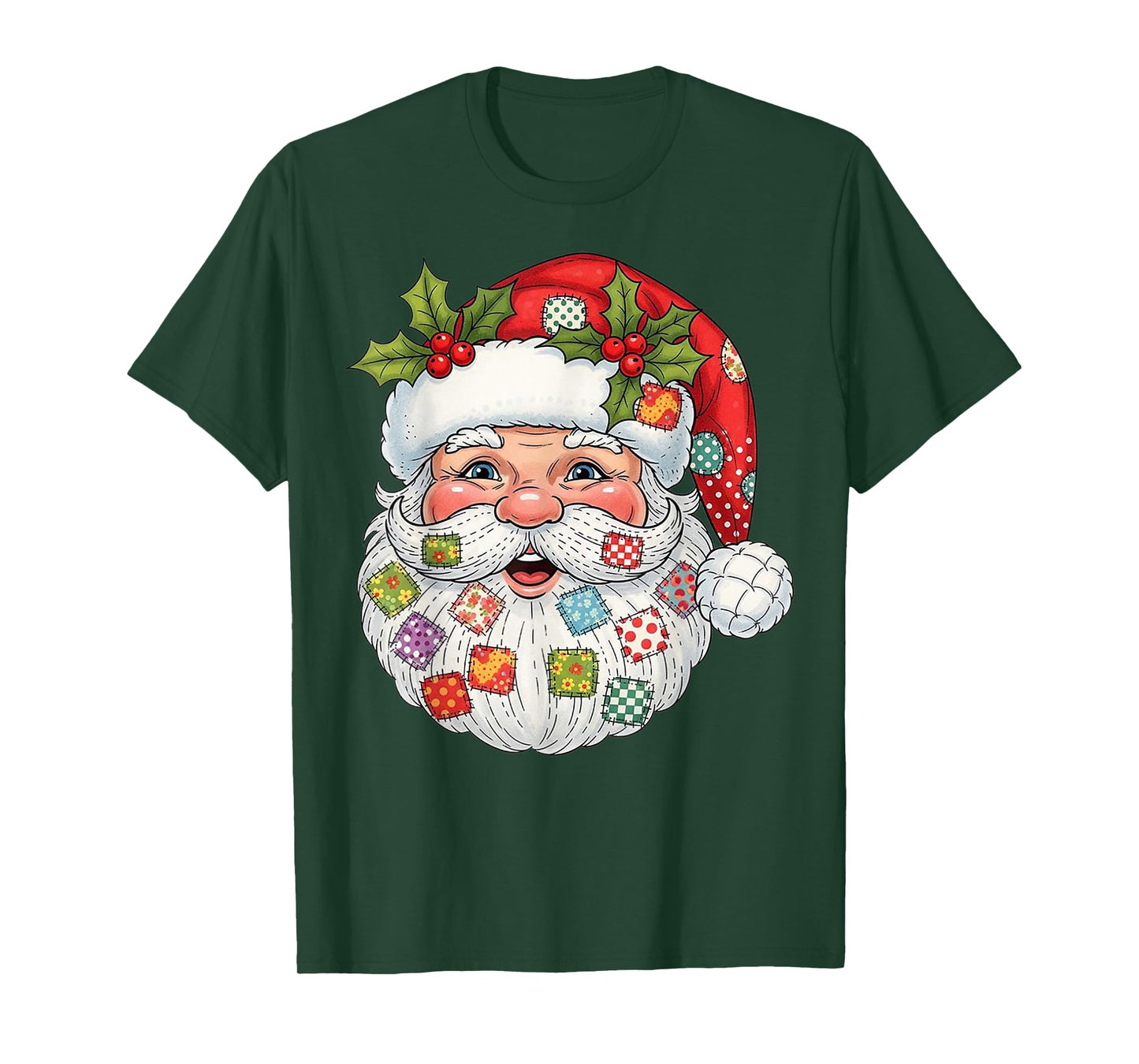 Retro Santa Claus Patchwork Merry Christmas Xmas Vibes T-Shirt